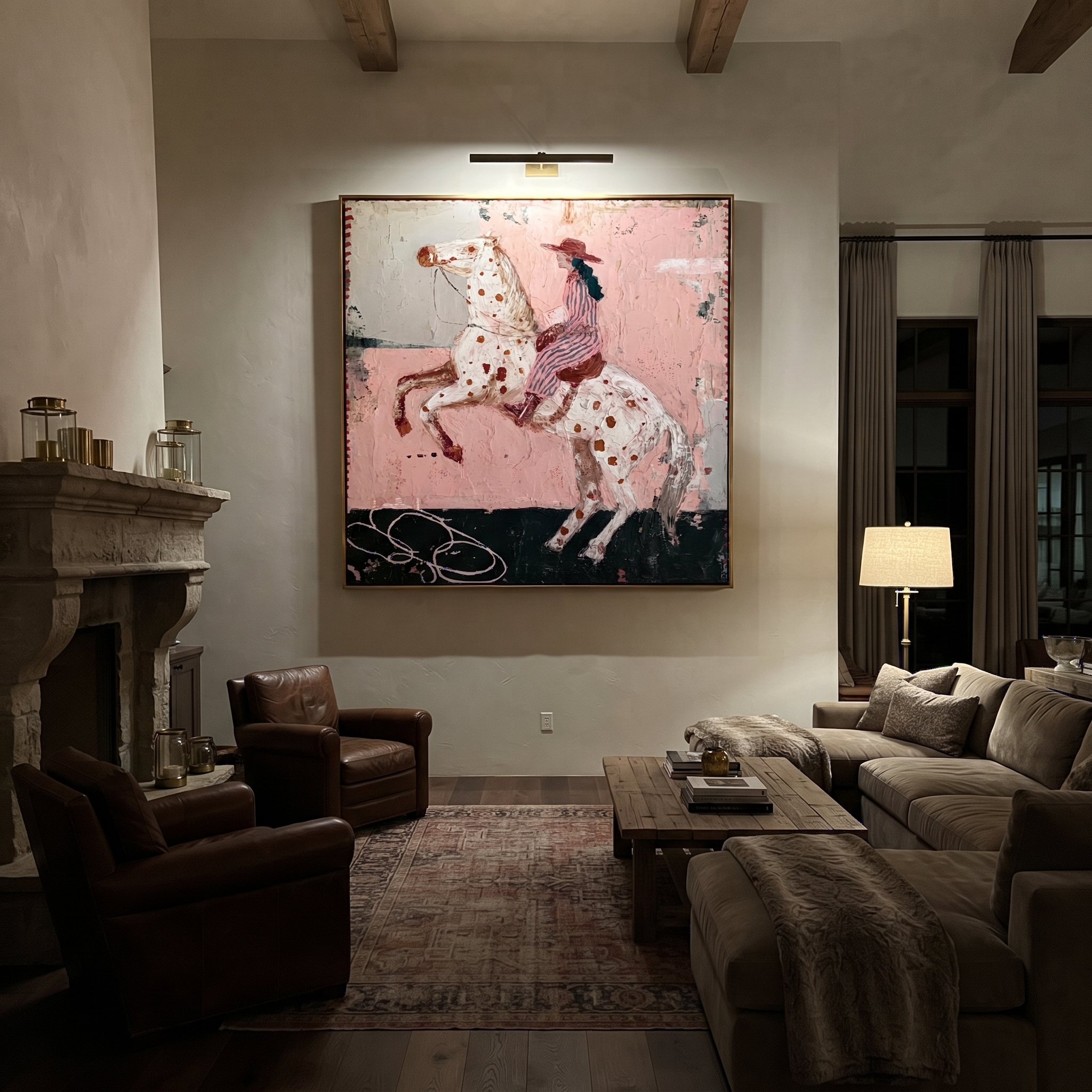 Spotted Horse Rises Blush styled with warm modern furnishings