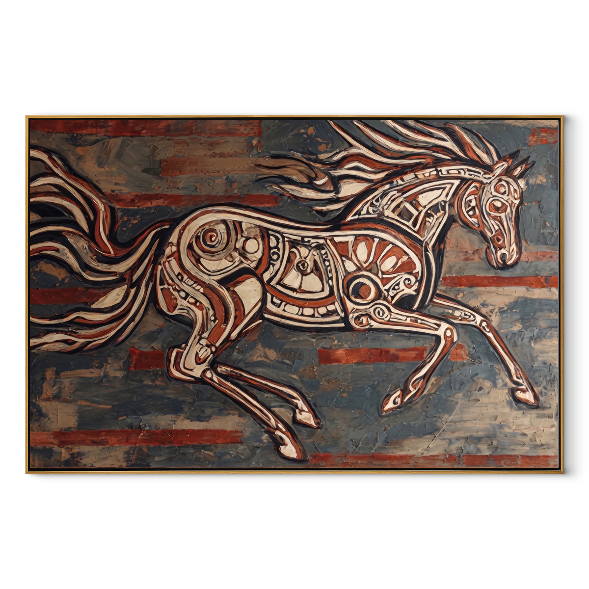 Painted Horse Cuts Wind equestrian horse painting, horizontal canvas artwork