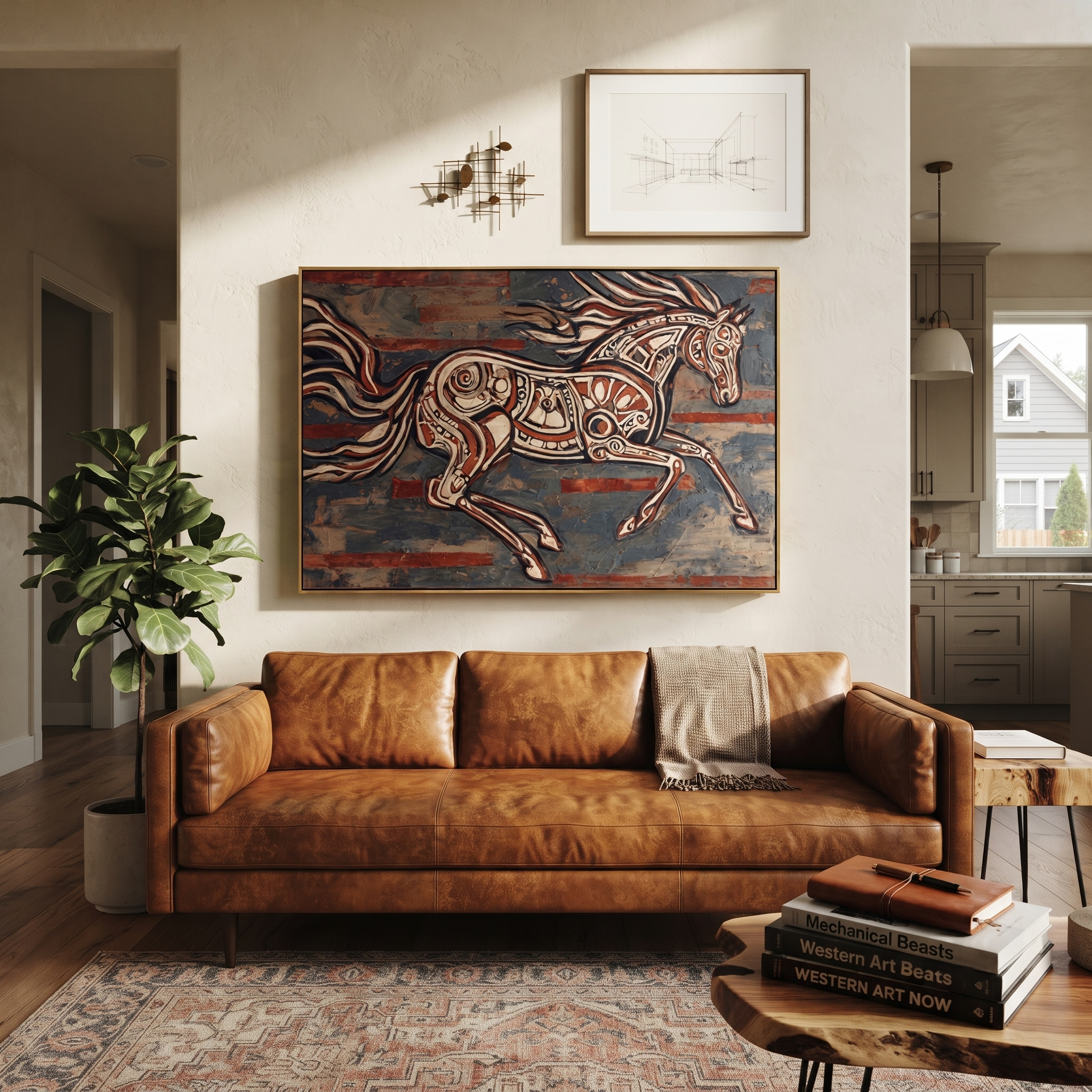 Painted Horse Cuts Wind presented as a colorful interior focal point