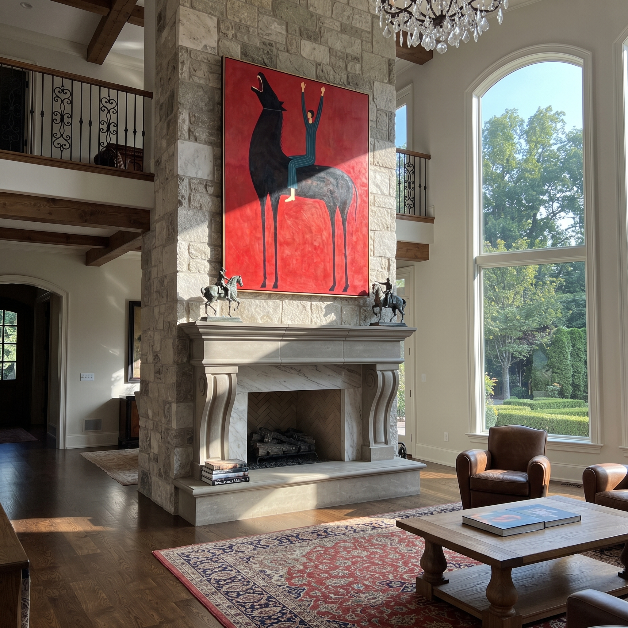 Raised Hands Meet Crimson styled with warm modern furnishings