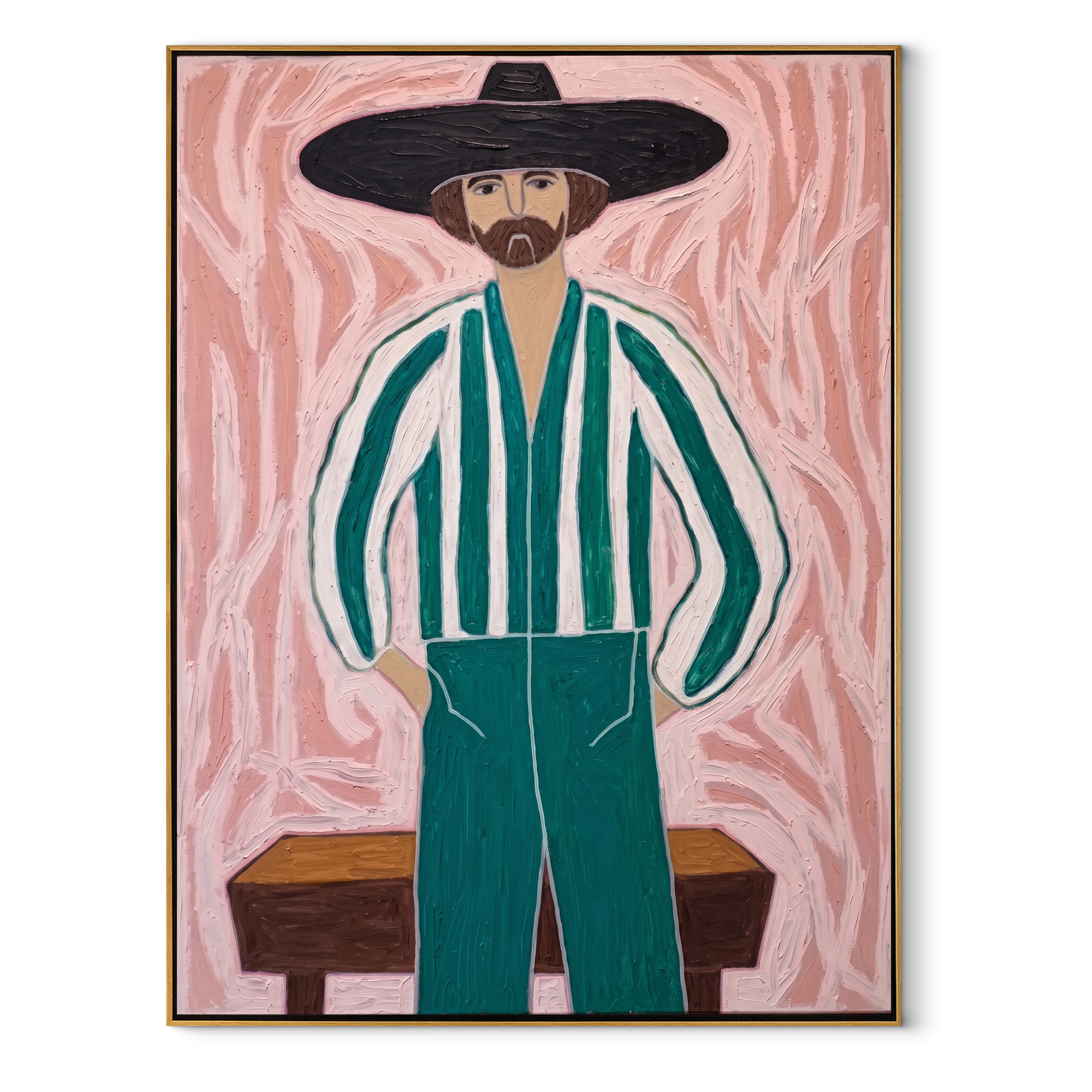 Green Stripes Face Blush equestrian horse painting, vertical canvas artwork