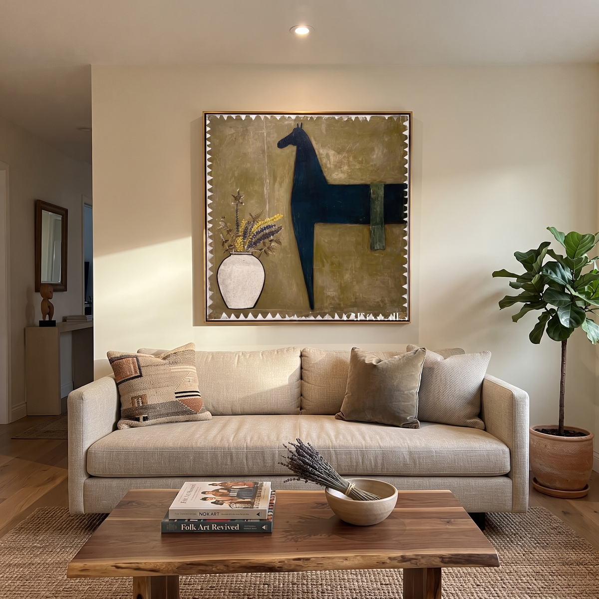 Flowers Wait Beside Horse styled with warm modern furnishings