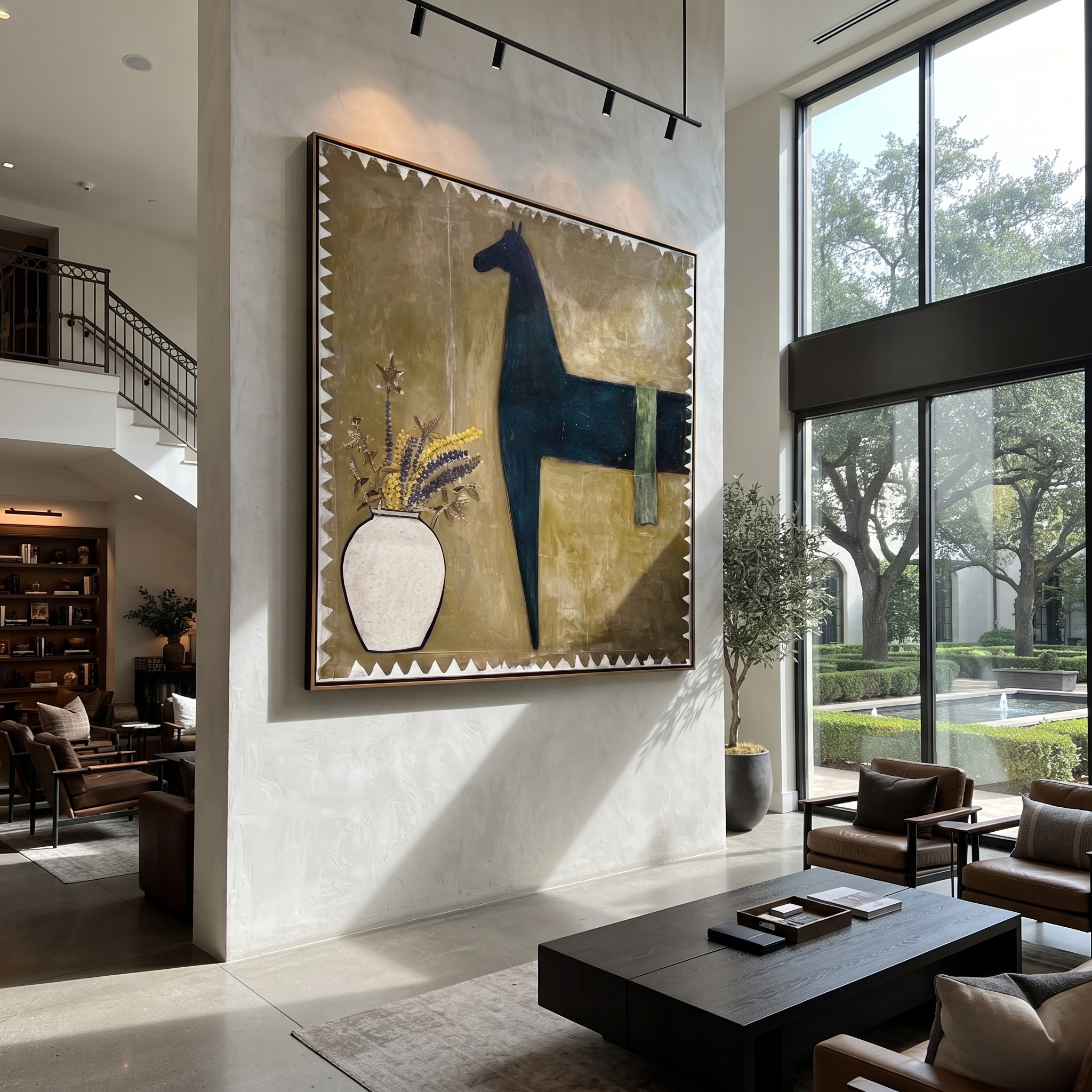 Flowers Wait Beside Horse styled with wood, linen, and modern decor