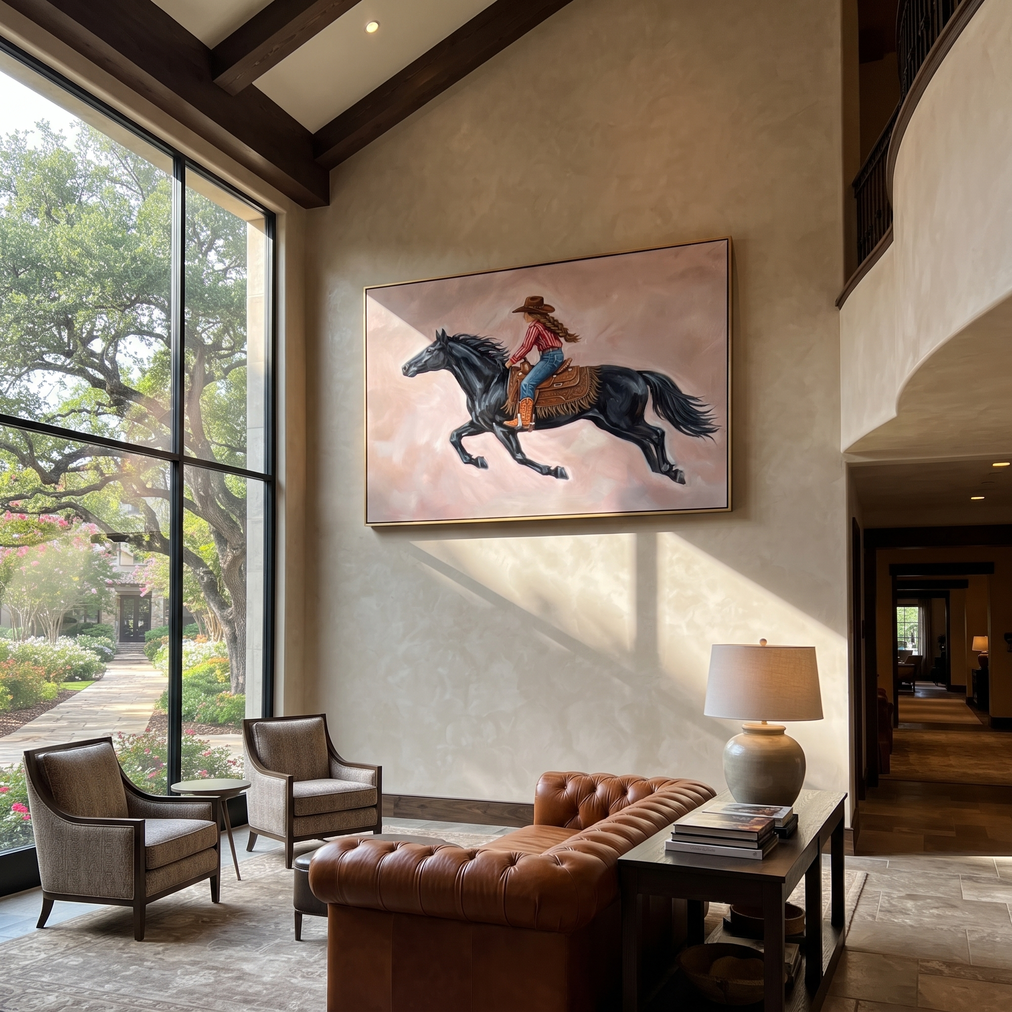 Cowgirl Gallops Through Blush displayed in a layered residential setting