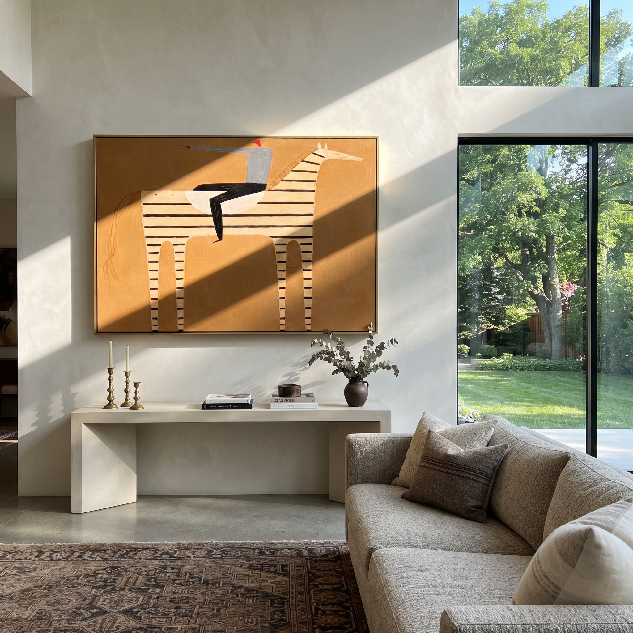 Silver Hat Crosses Stripes displayed in a collected contemporary interior