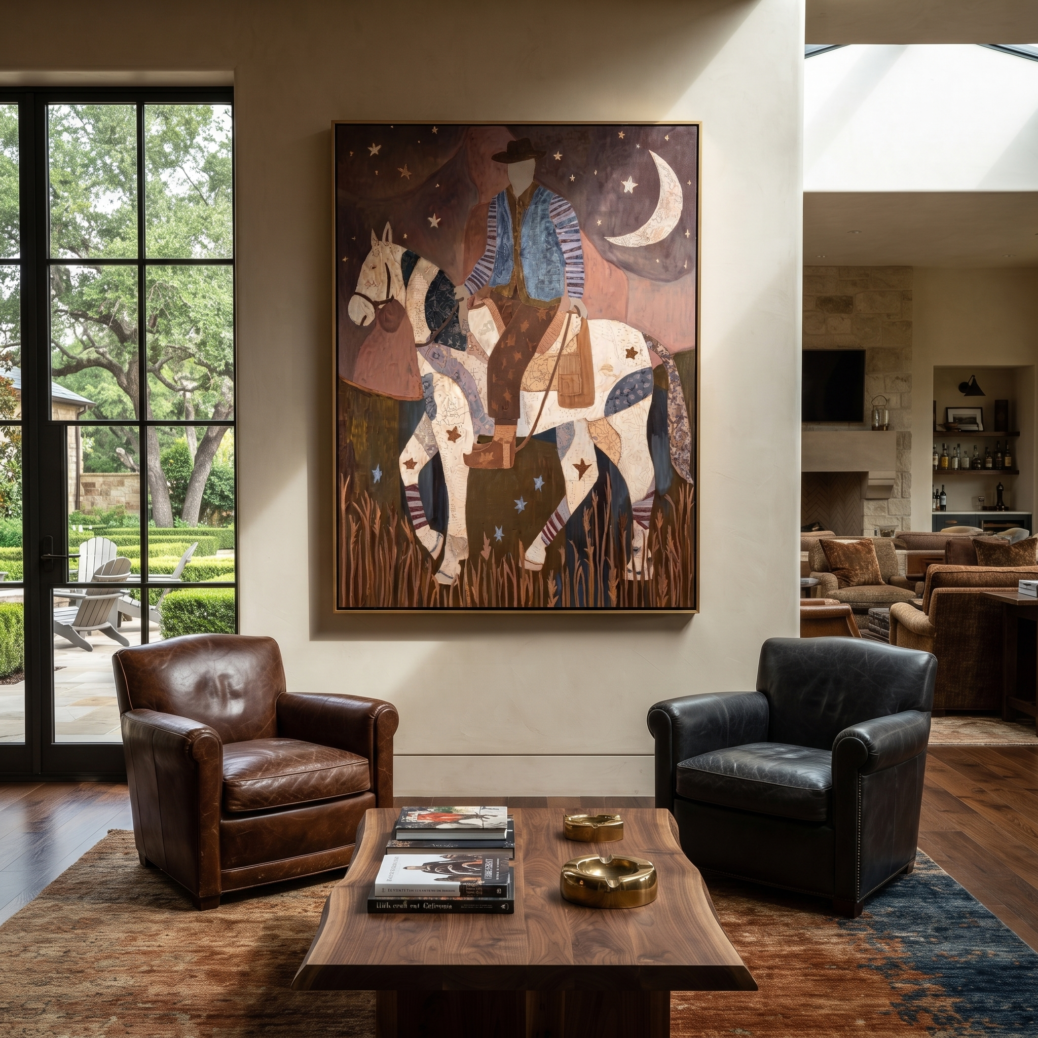Patchwork Rider Meets Crescent displayed in a collected contemporary interior