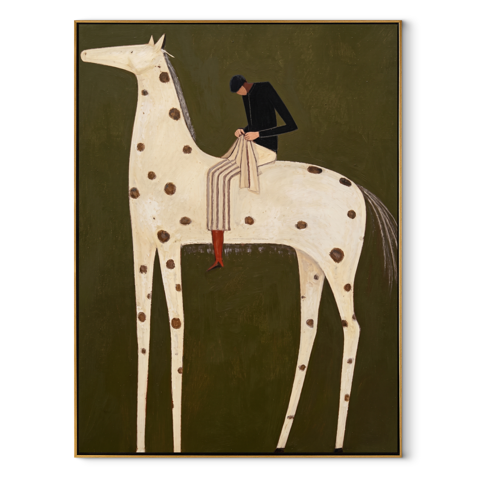 Brown Spots Carry Black equestrian horse painting, vertical canvas artwork
