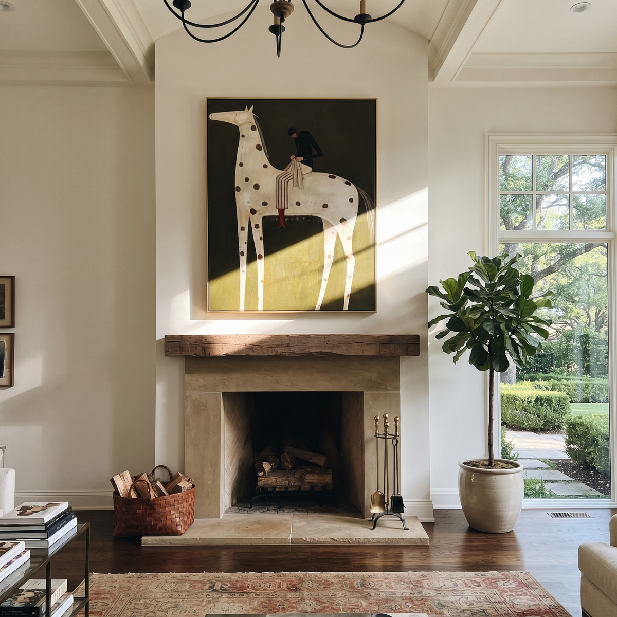 Brown Spots Carry Black styled with wood, linen, and modern decor