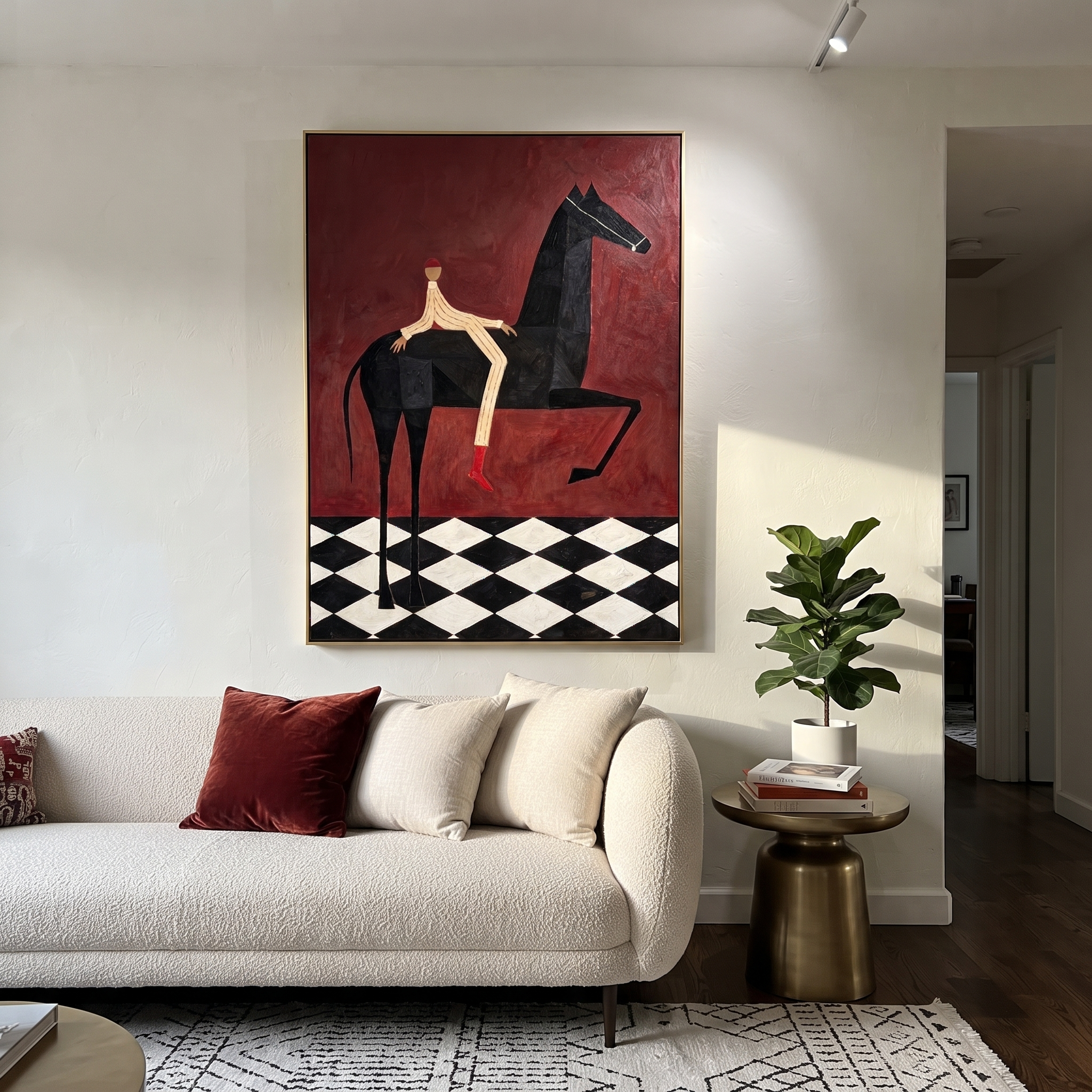 Red Boots Cross Burgundy styled with warm modern furnishings