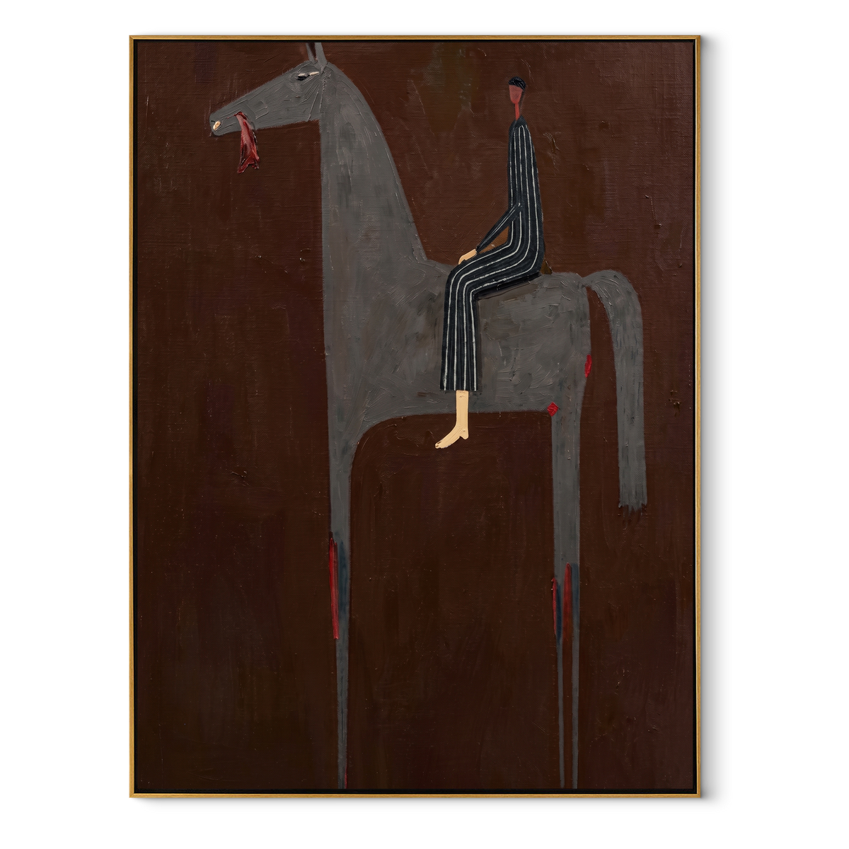 Gray Horse Carries Stripes equestrian horse painting, vertical canvas artwork