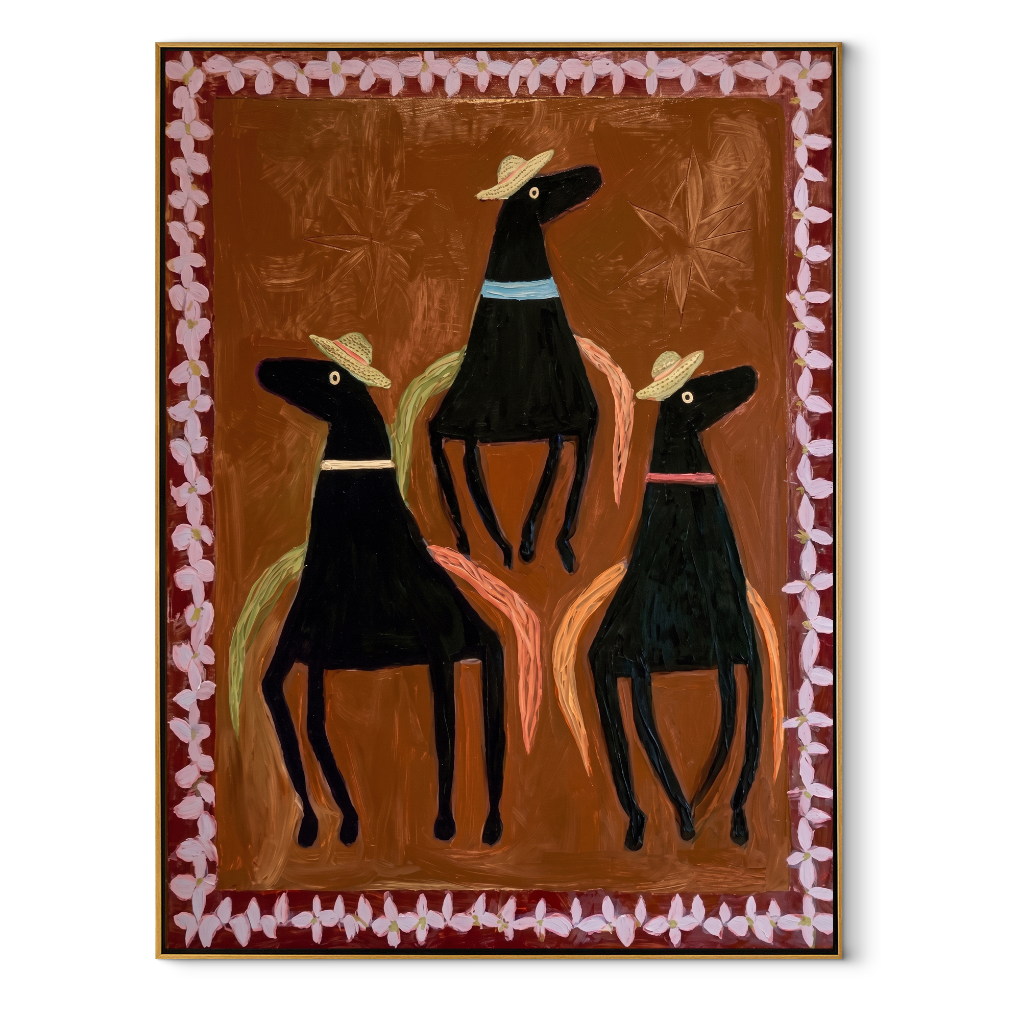 Three Hats Circle Chestnut equestrian horse painting, vertical canvas artwork