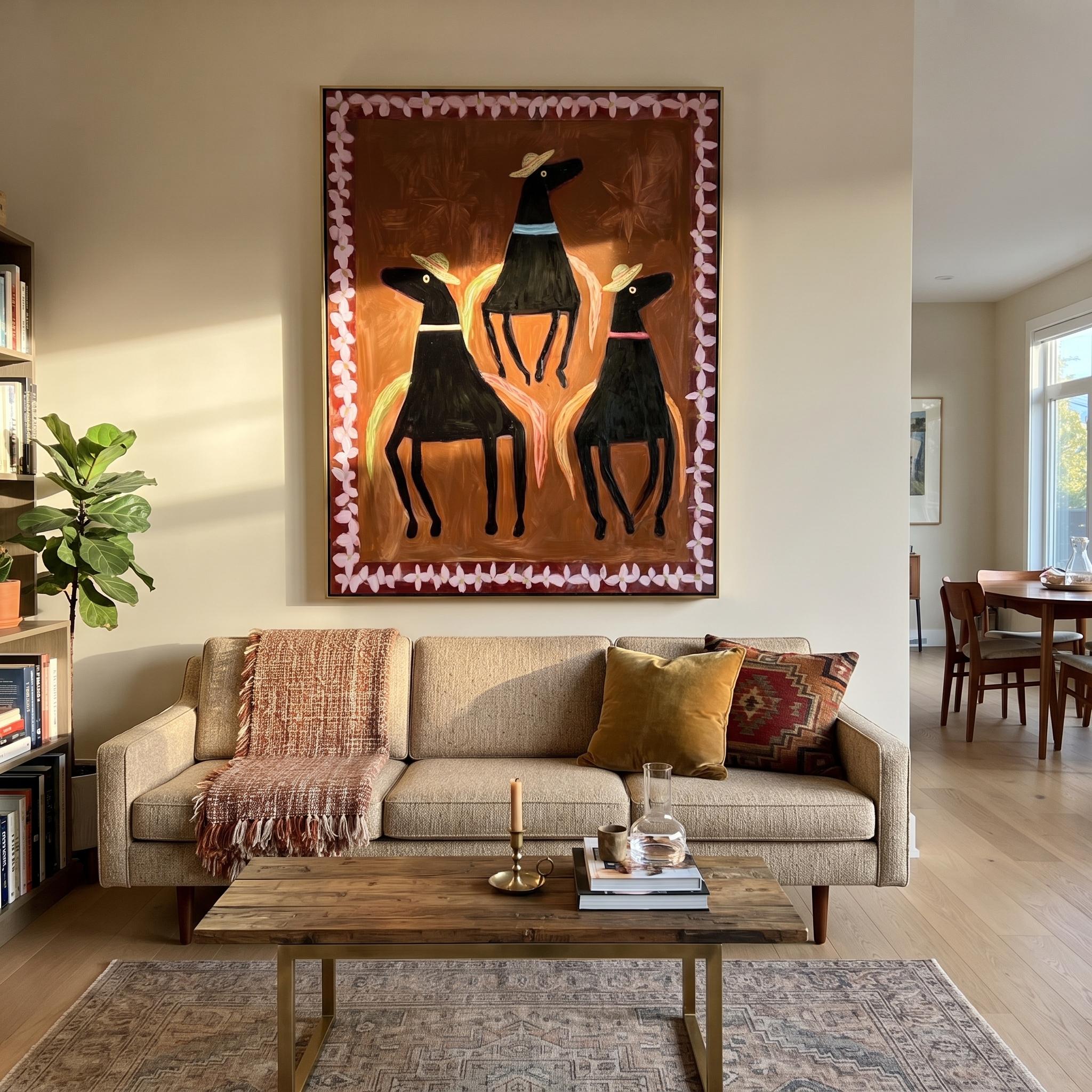 Three Hats Circle Chestnut presented as a colorful interior focal point