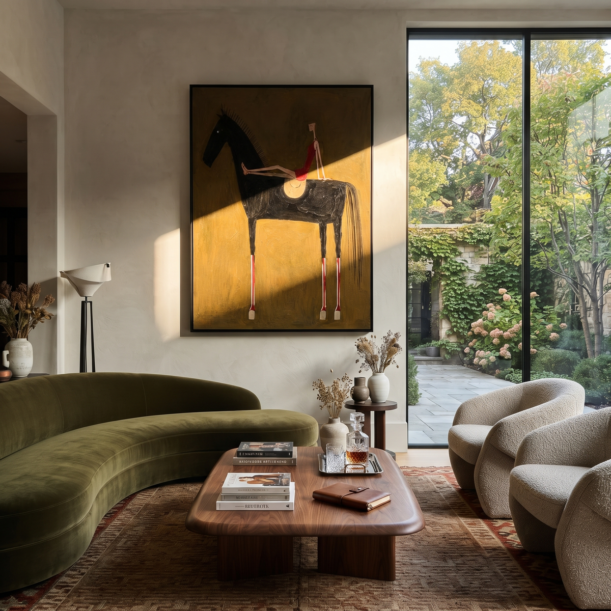 Red Dress Rests High presented as a colorful interior focal point