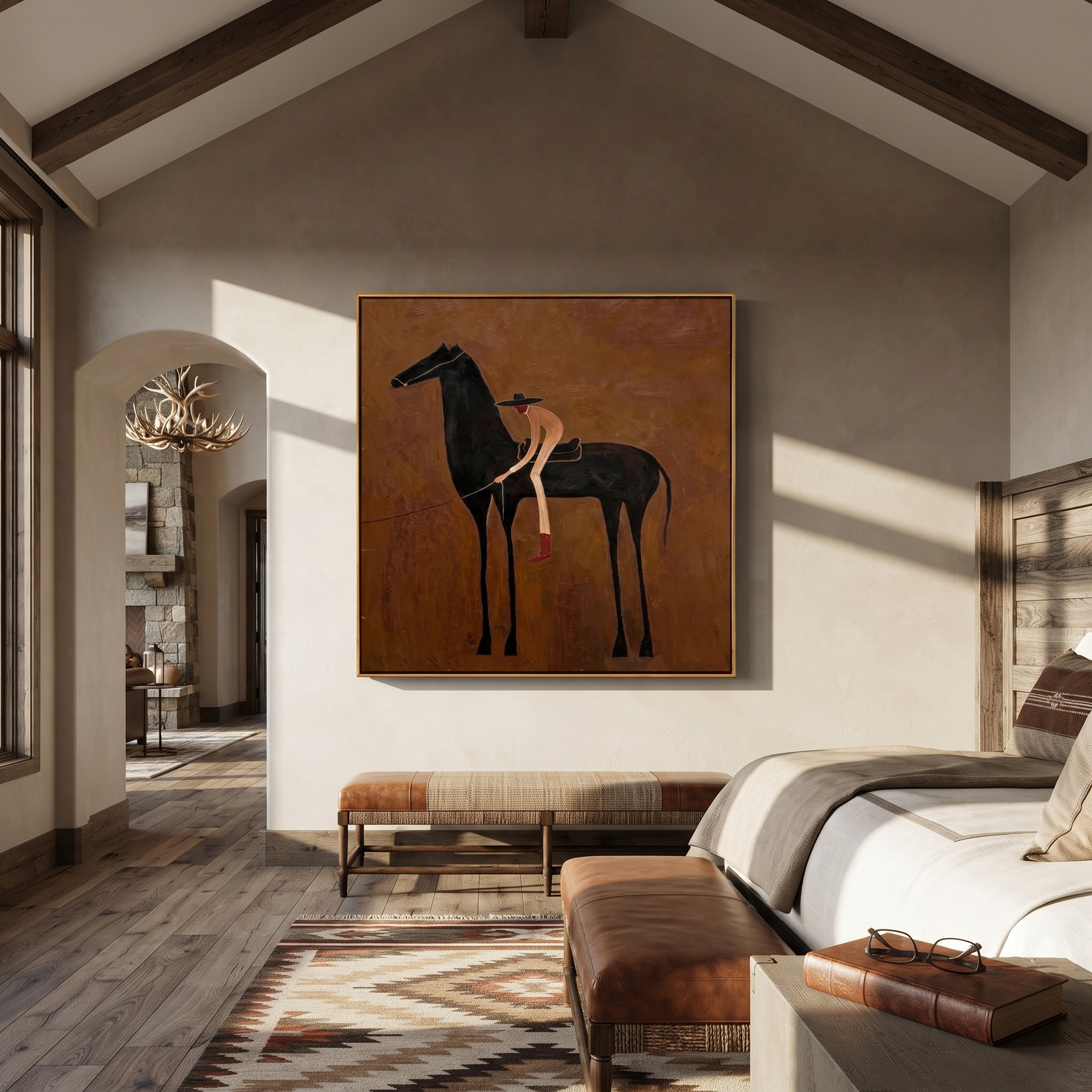 Red Boots Meet Shadow presented as a colorful interior focal point