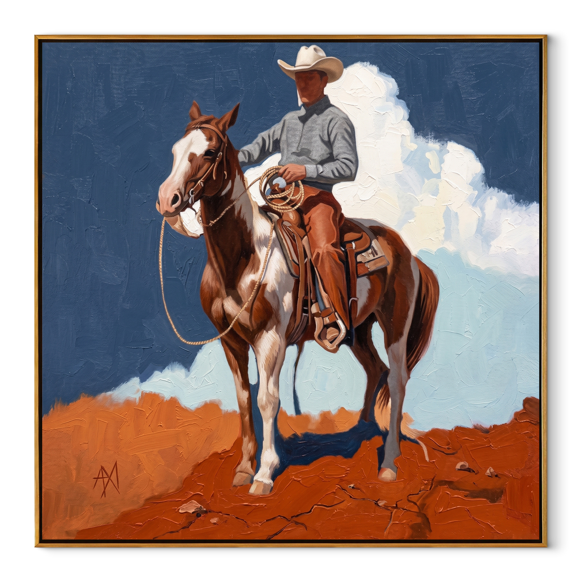 Clouds Gather Behind Saddle equestrian horse painting, square canvas artwork