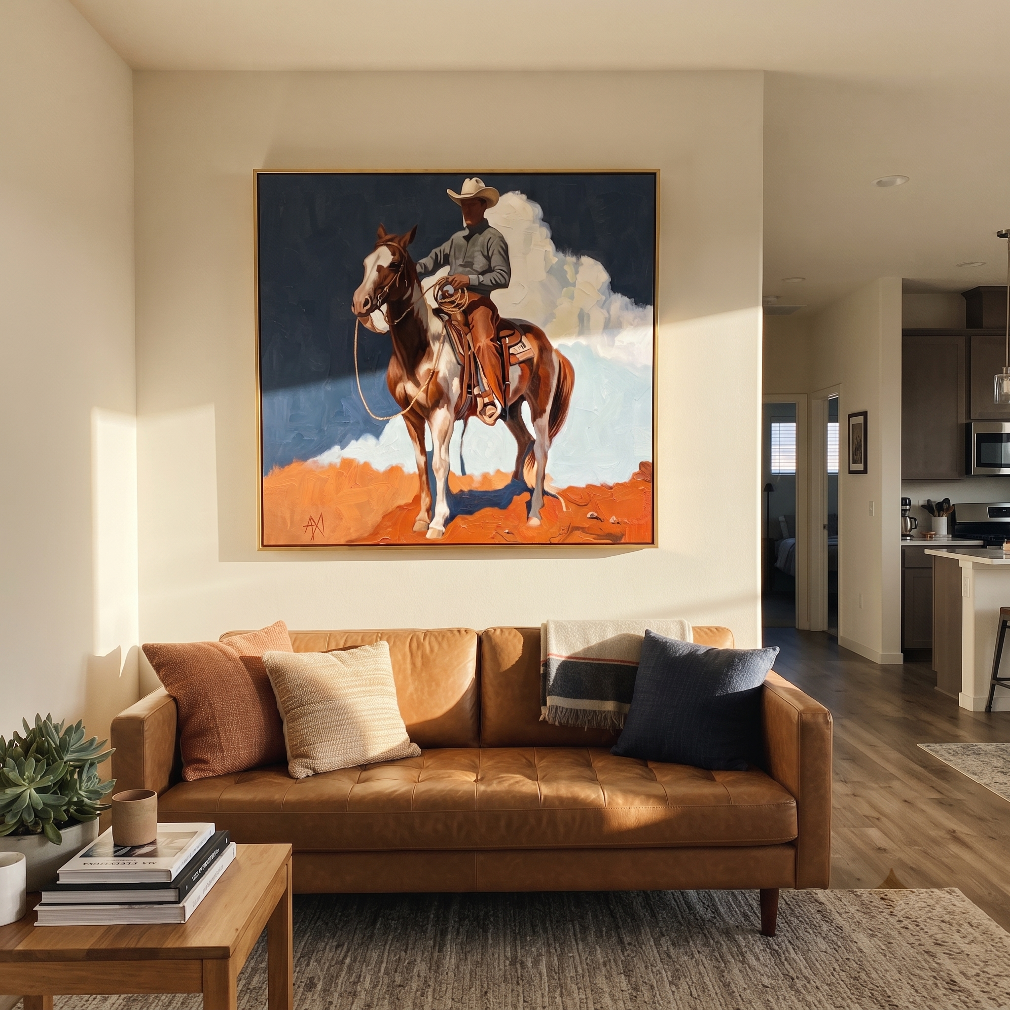 Clouds Gather Behind Saddle styled with warm modern furnishings