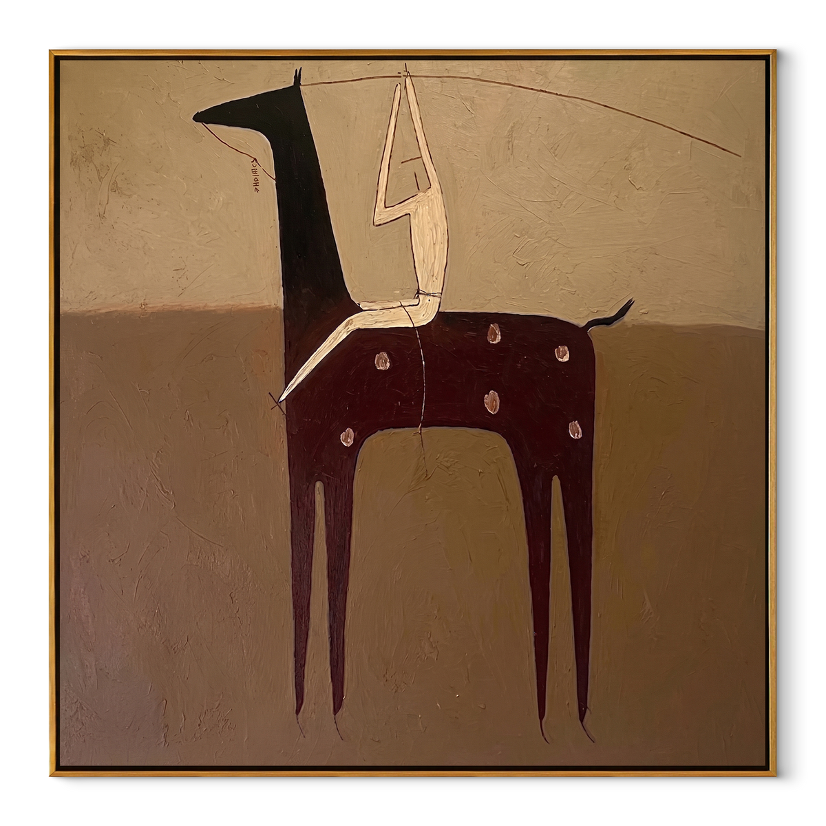 Ivory Acrobat Hangs Quietly equestrian horse painting, square canvas artwork