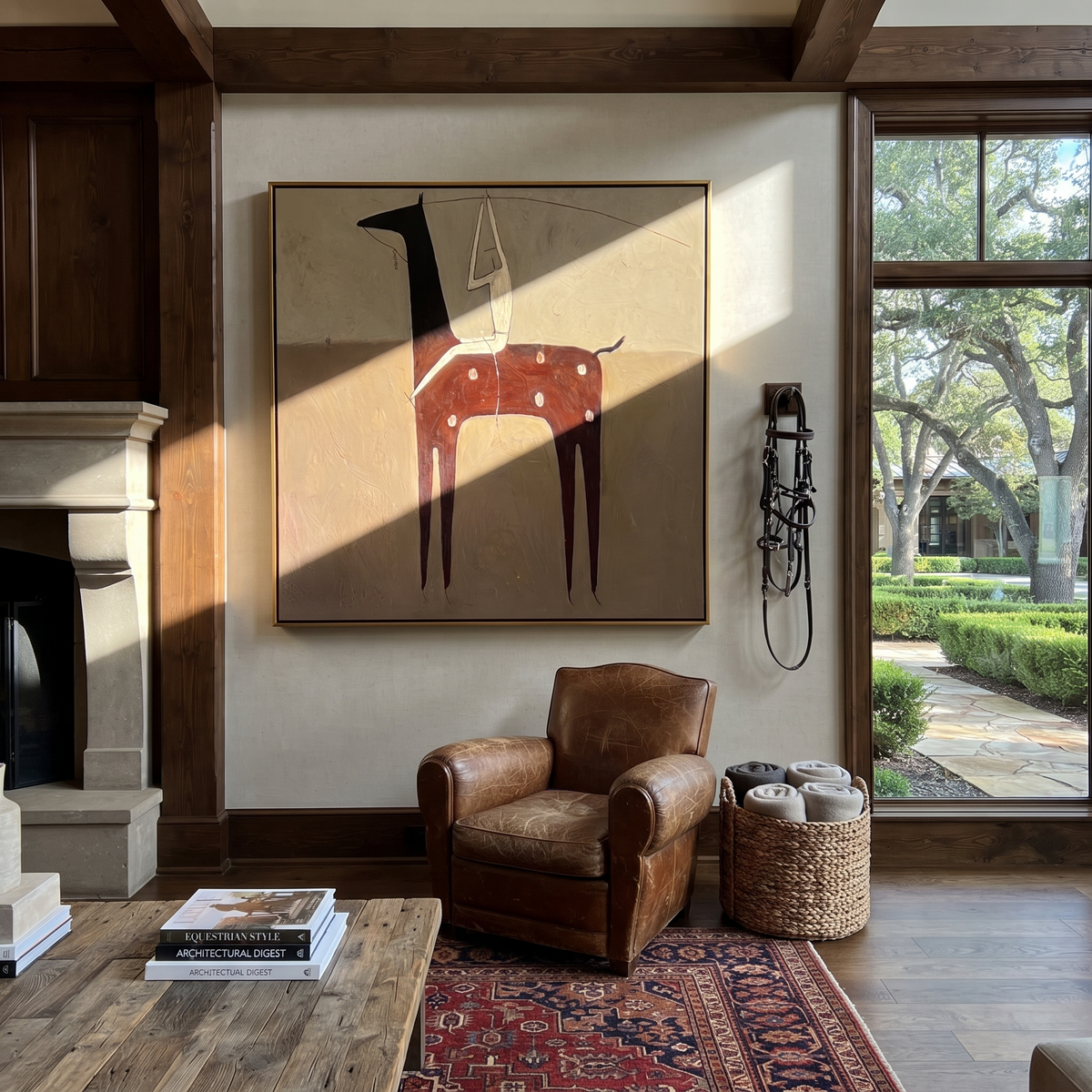 Ivory Acrobat Hangs Quietly styled with warm modern furnishings