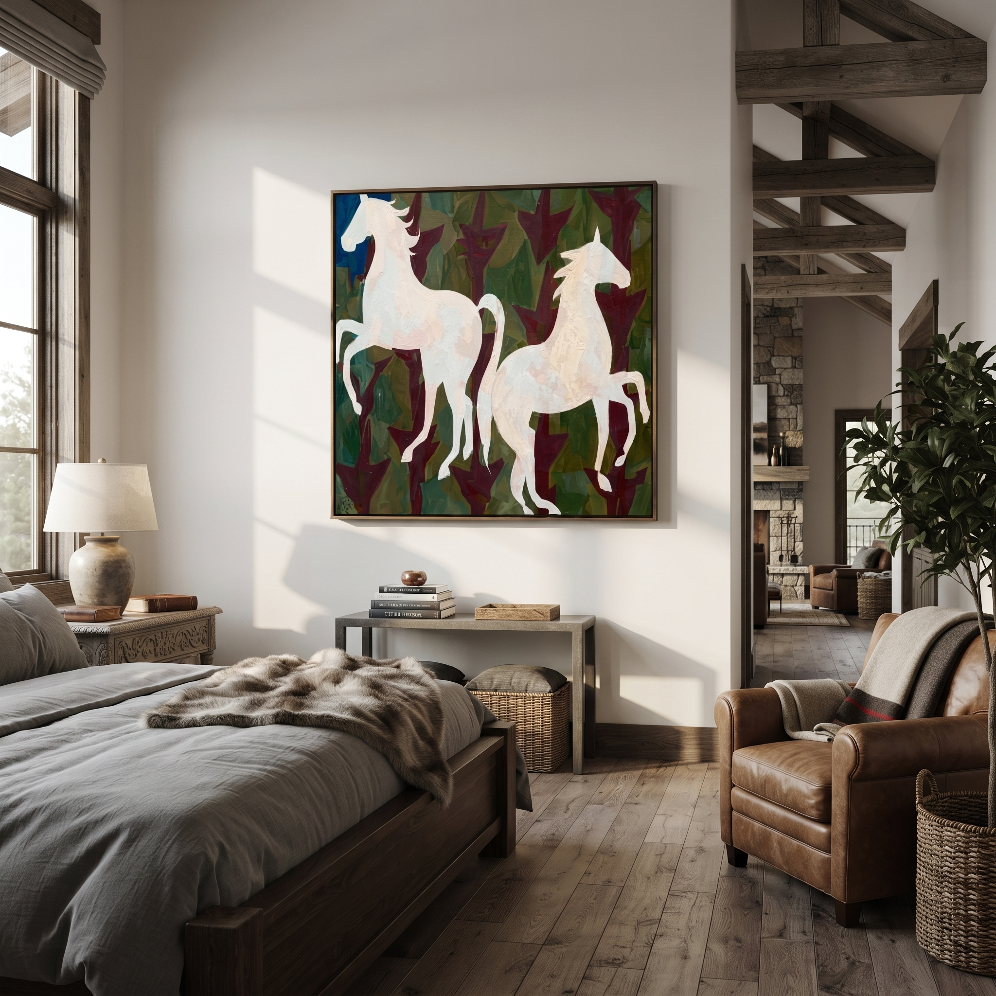 White Horses Rise Wild presented as a colorful interior focal point