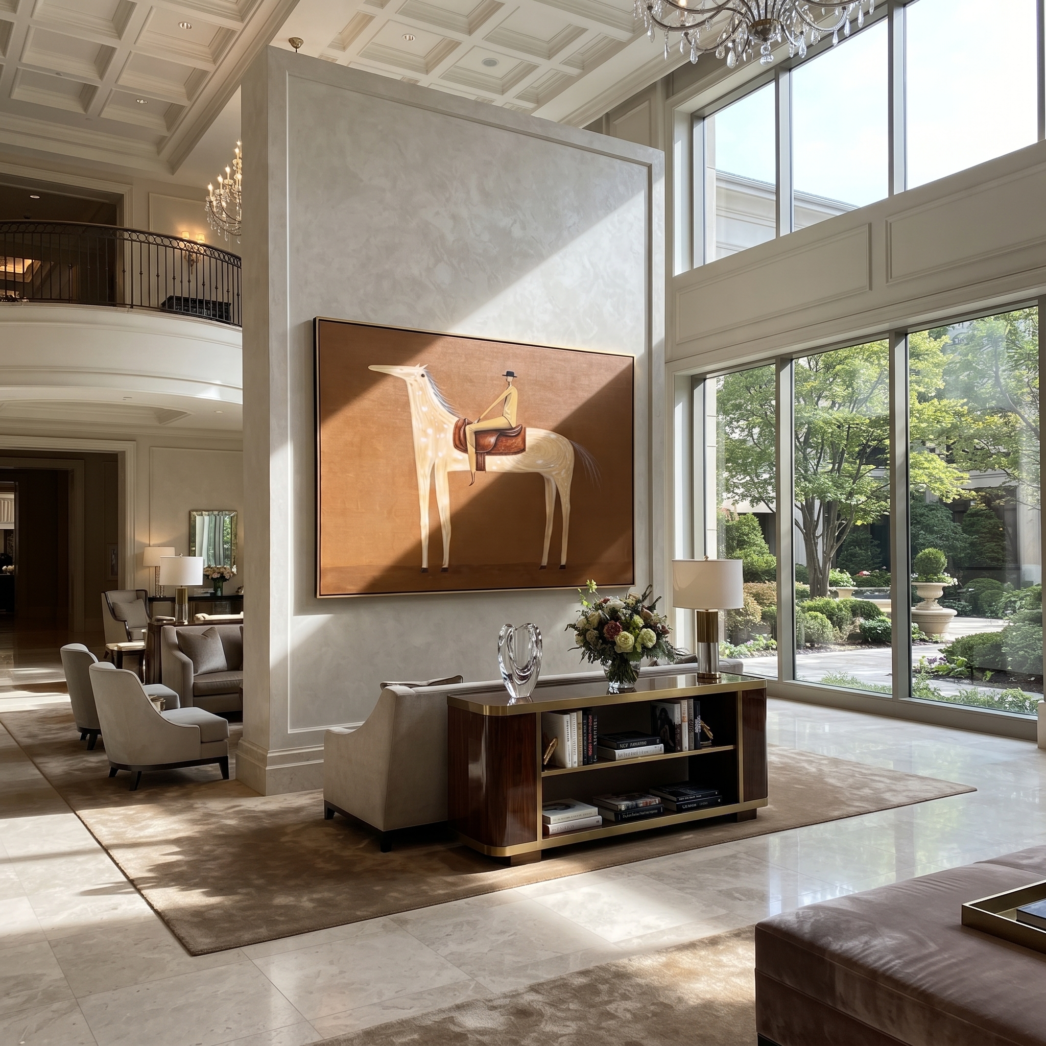 Pale Dapples Cross Ochre styled with wood, linen, and modern decor