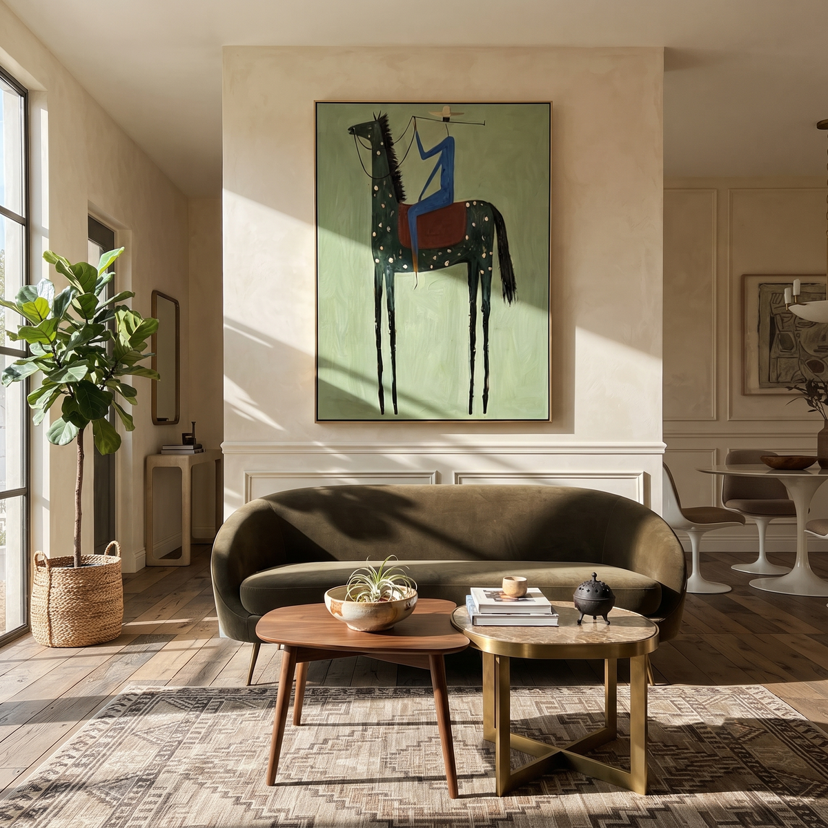 Blue Rider Climbs Mint styled with warm modern furnishings