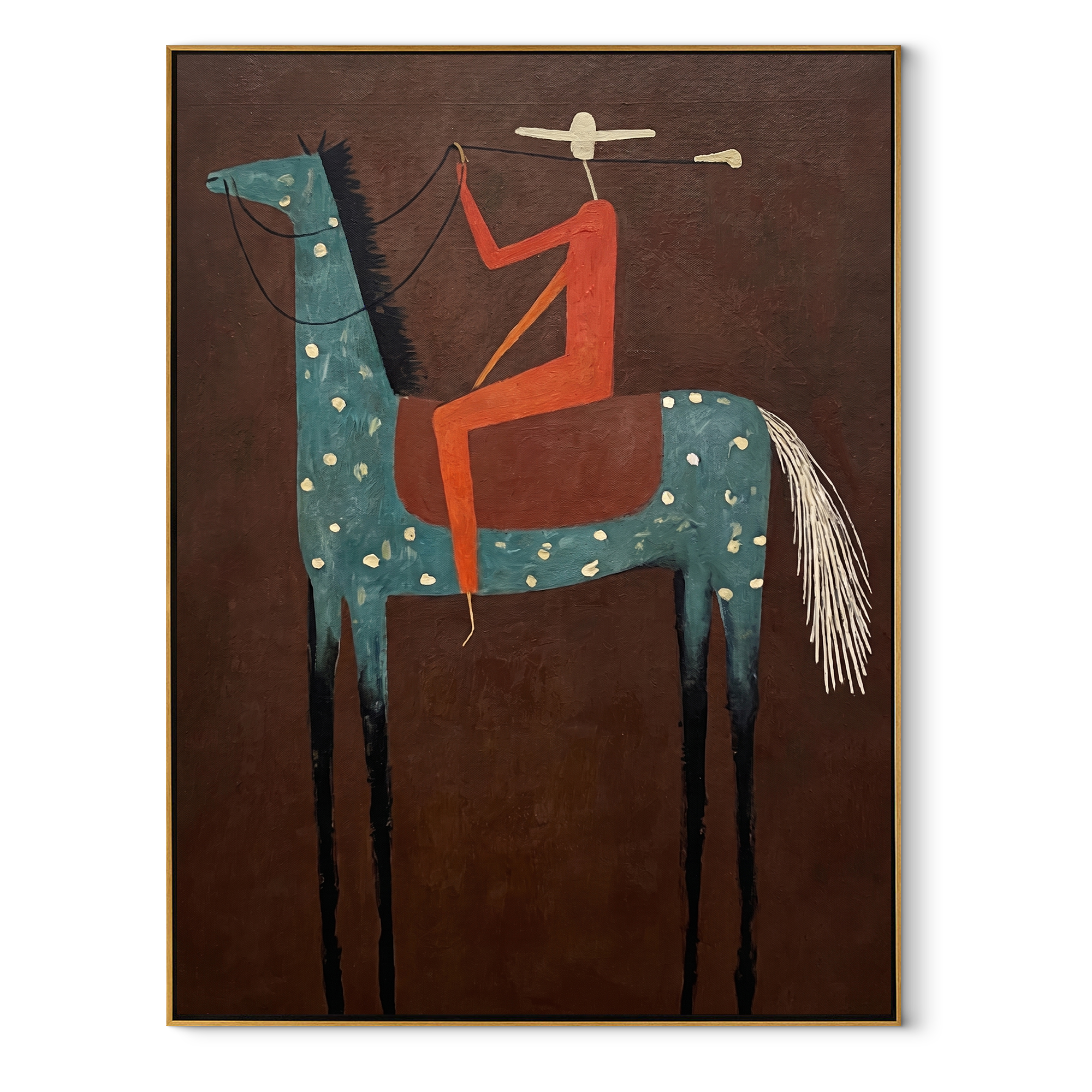 Red Rider Towers Umber equestrian horse painting, vertical canvas artwork