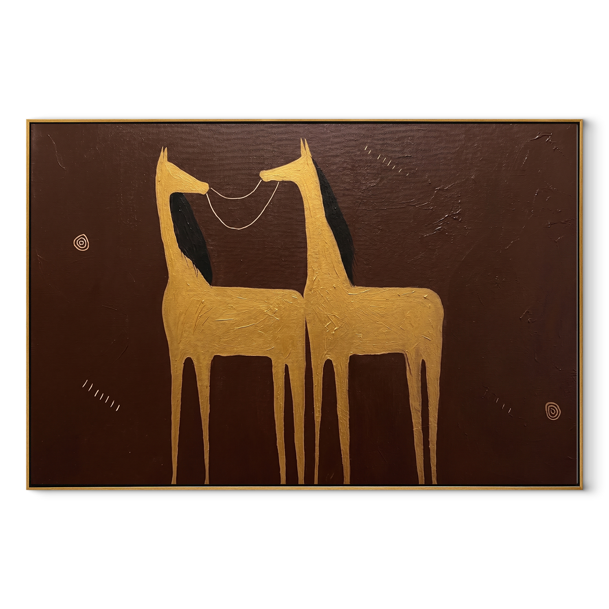 Golden Horses Share Breath equestrian horse painting, horizontal canvas artwork