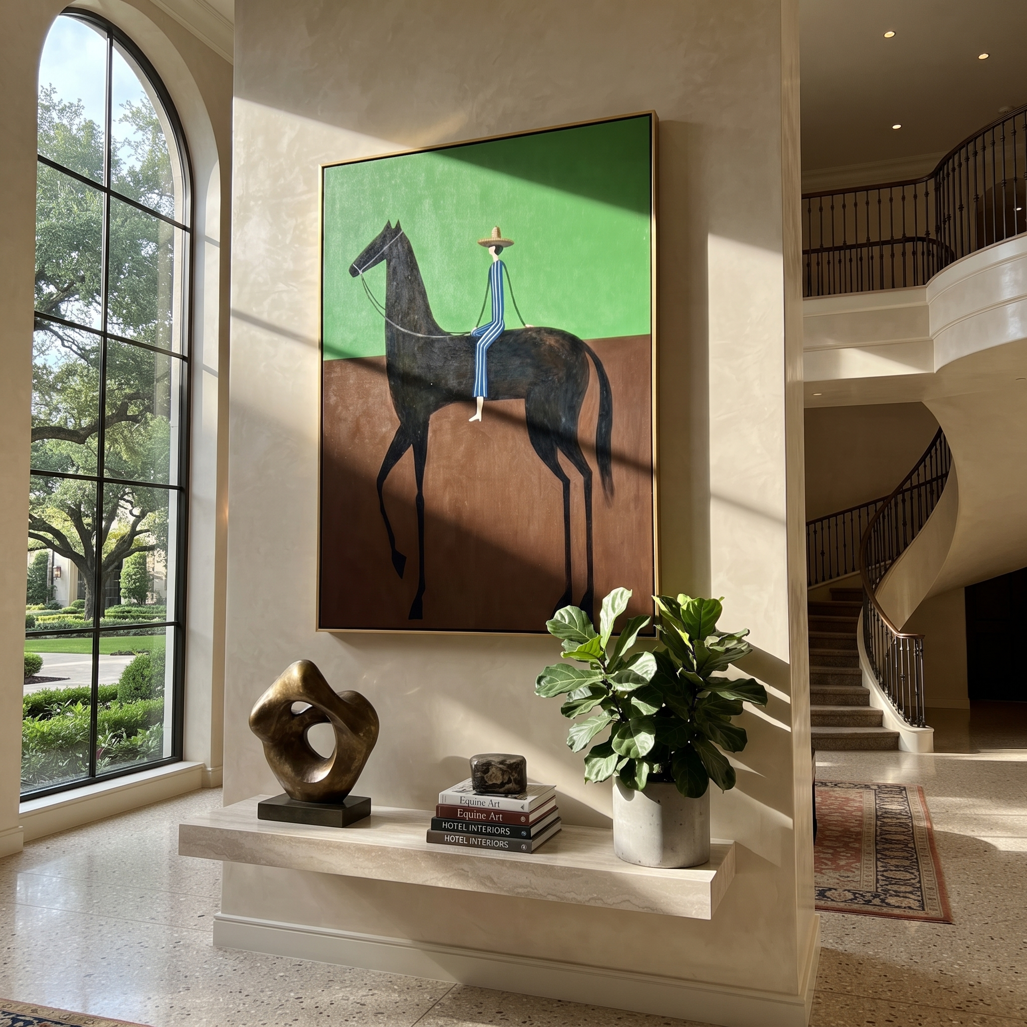 Blue Stripes Cross Green displayed in a collected contemporary interior