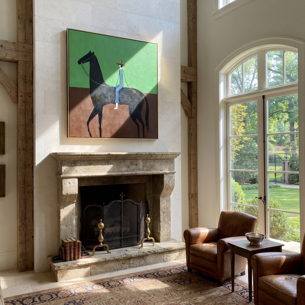 Blue Stripes Cross Green presented as a colorful interior focal point