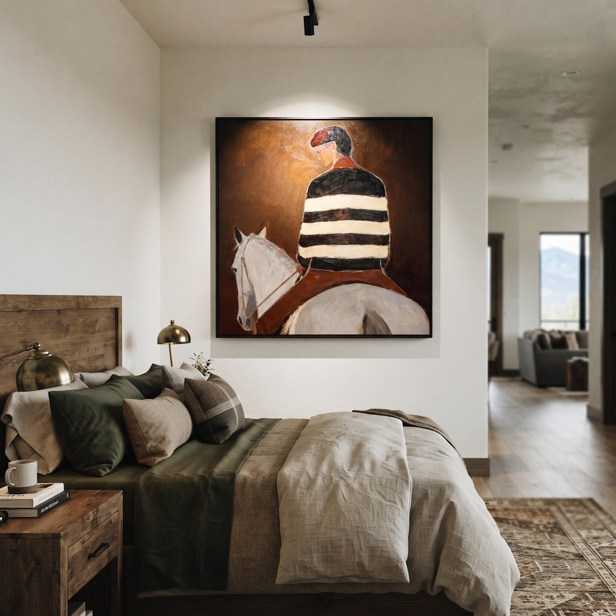 Striped Back Faces Umber styled with wood, linen, and modern decor