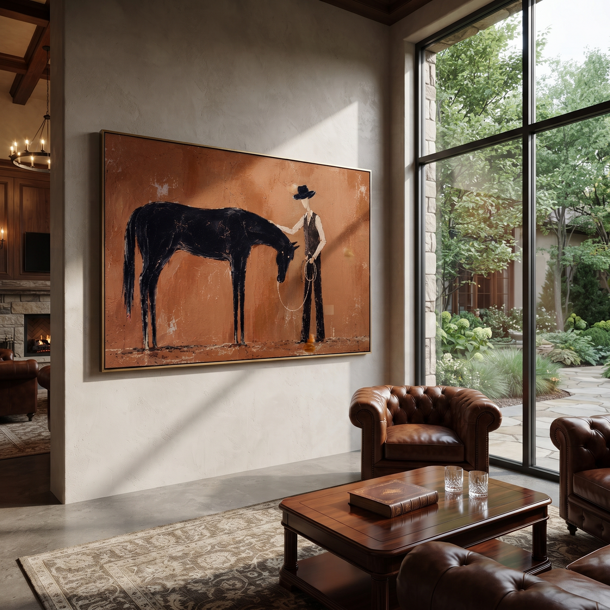 Bowed Horse Meets Handler styled with warm modern furnishings