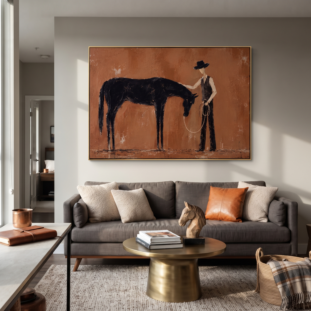 Bowed Horse Meets Handler presented as a colorful interior focal point