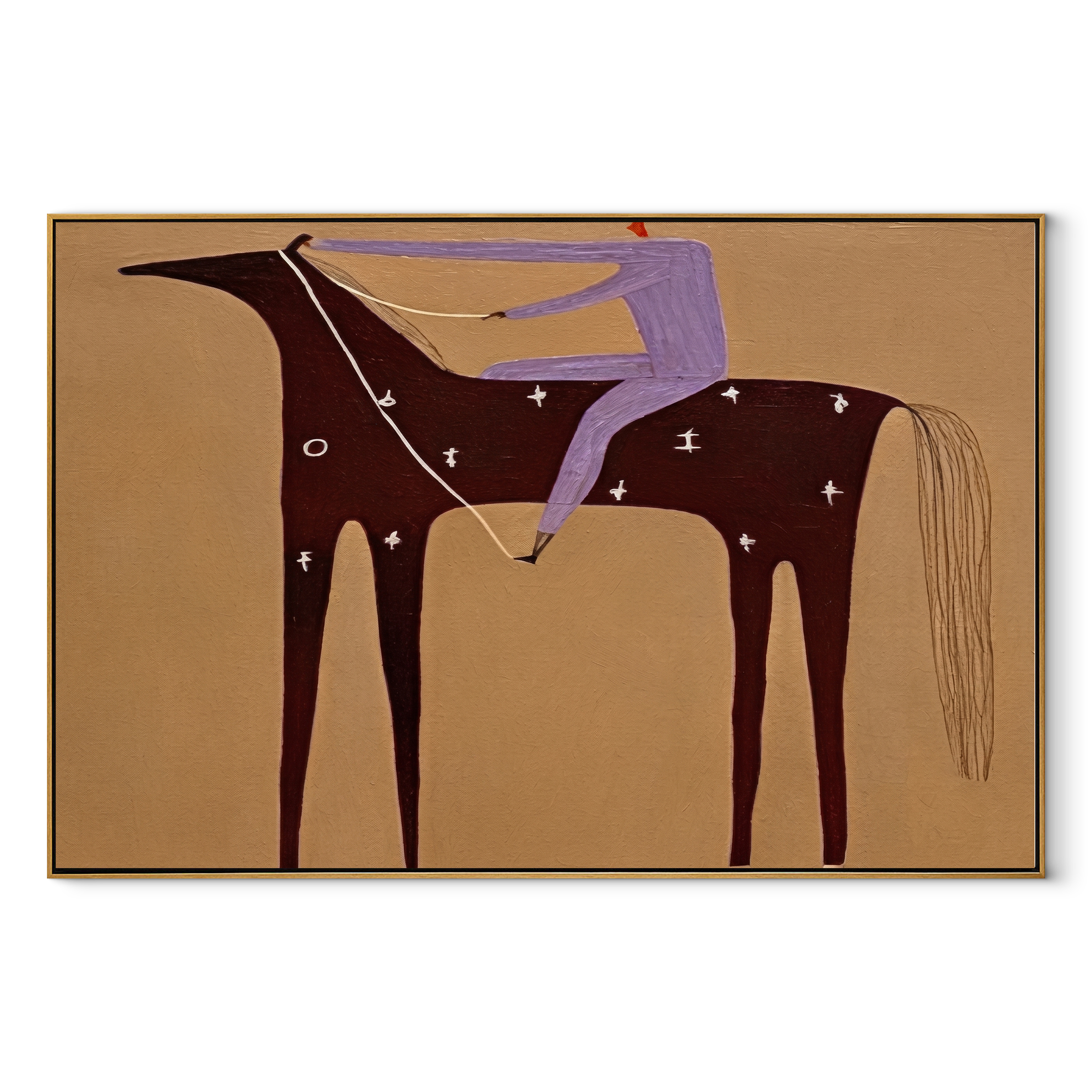 Purple Rider Crosses Sand equestrian horse painting, horizontal canvas artwork