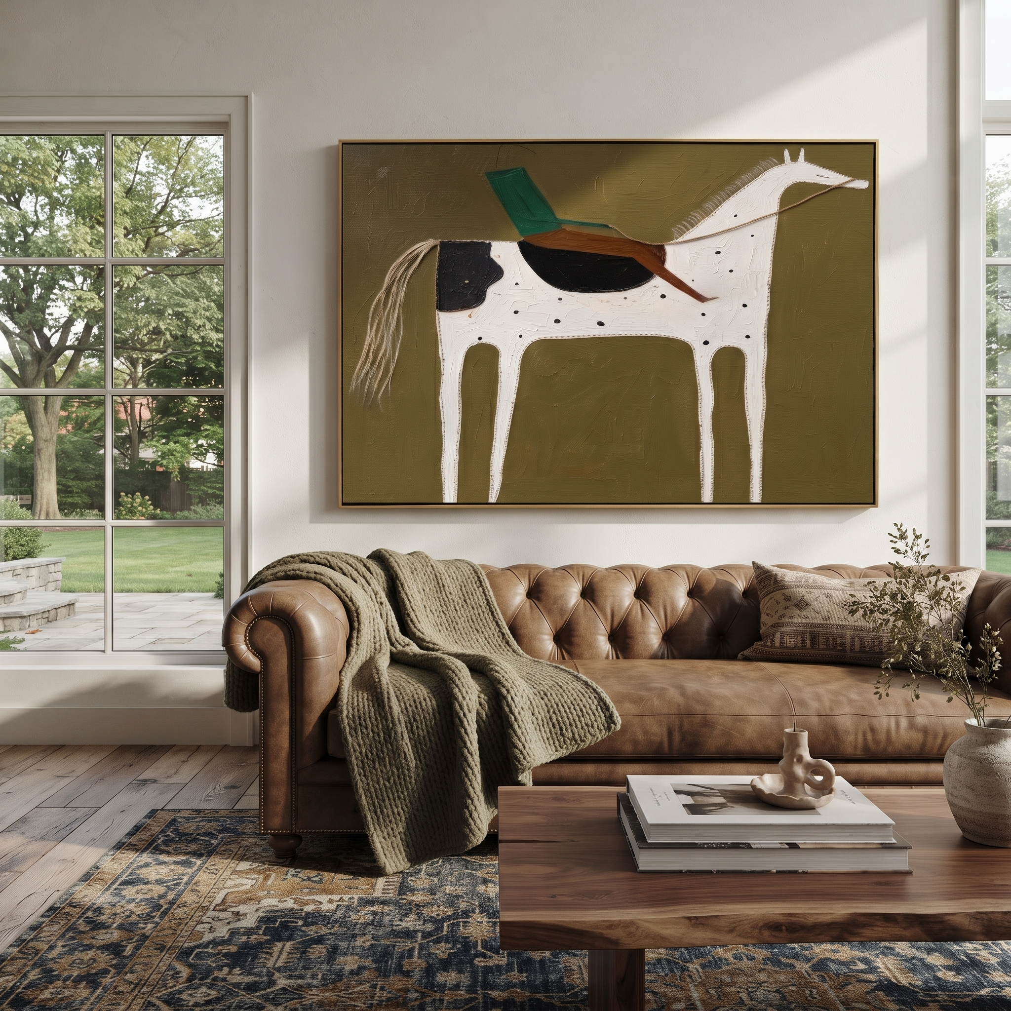 Green Rider Crosses Olive styled with warm modern furnishings