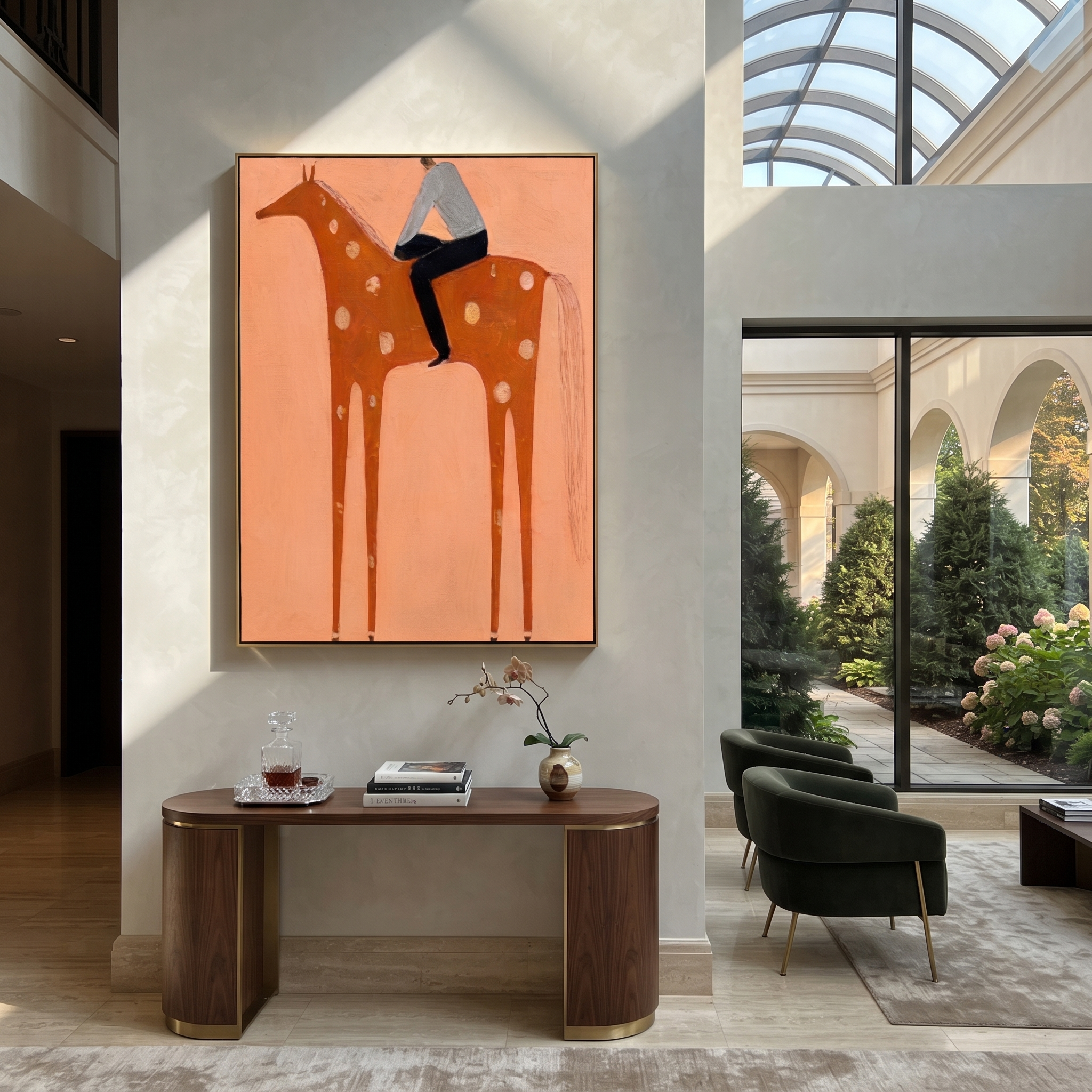 Silver Shirt Meets Coral displayed in a collected contemporary interior