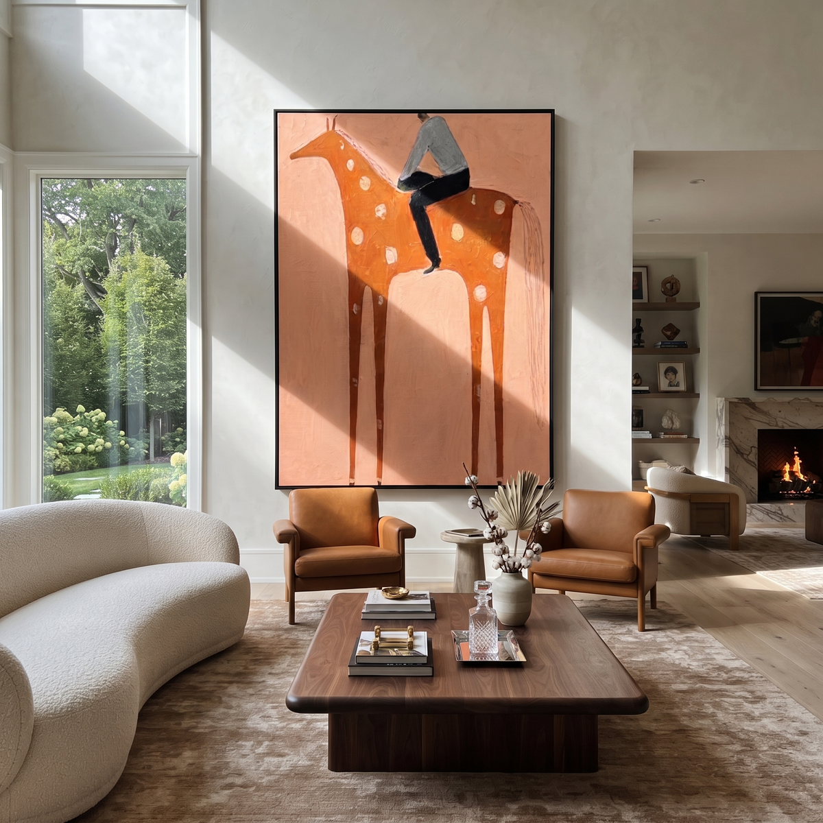 Silver Shirt Meets Coral presented as a colorful interior focal point