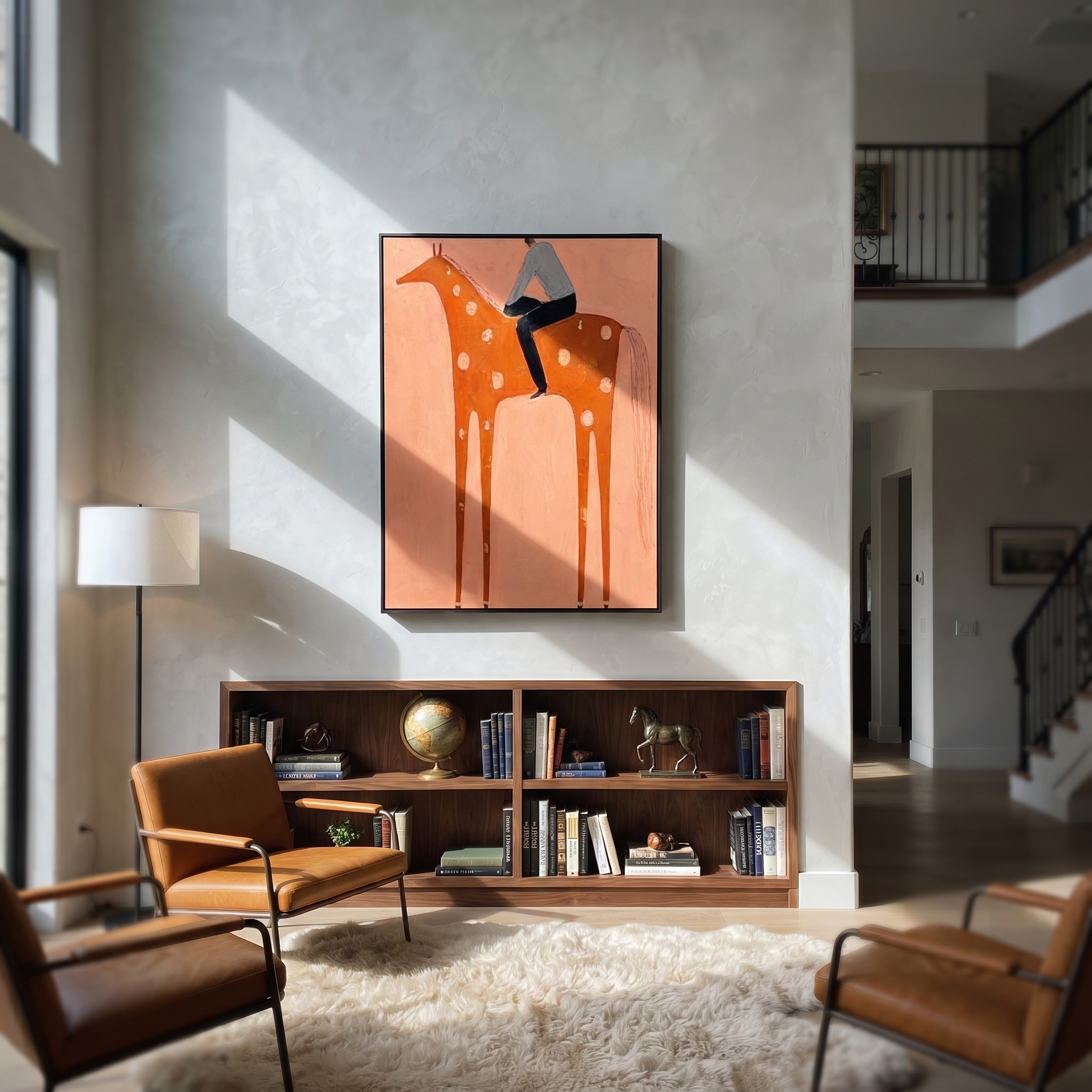 Silver Shirt Meets Coral displayed in a layered residential setting