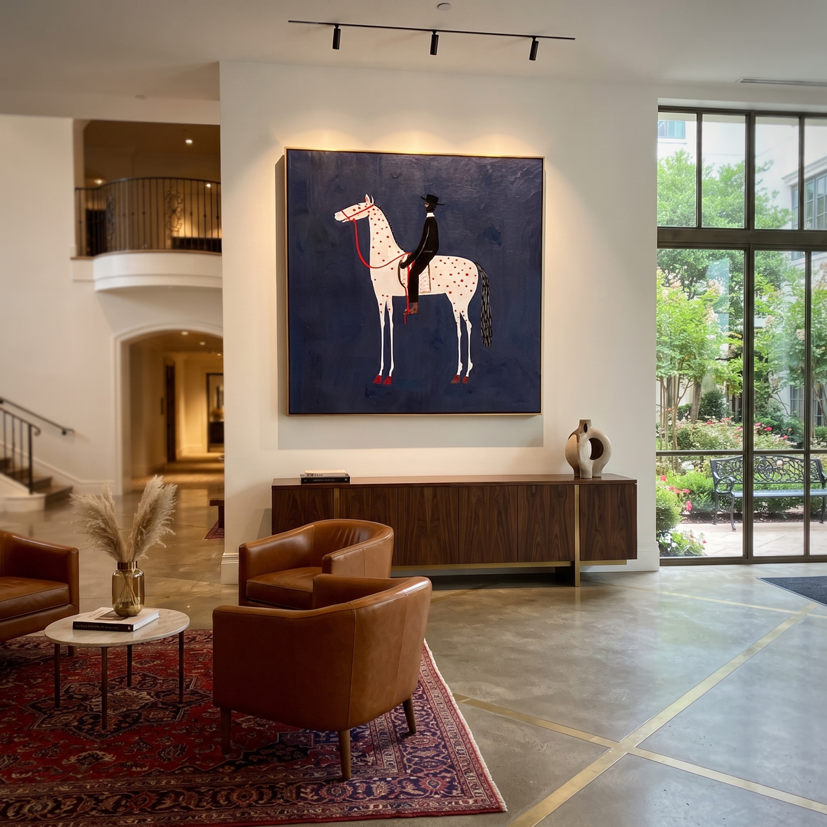 Red Dapples Meet Night displayed in a collected contemporary interior