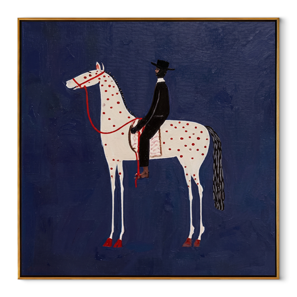 Red Dapples Meet Night equestrian horse painting, square canvas artwork