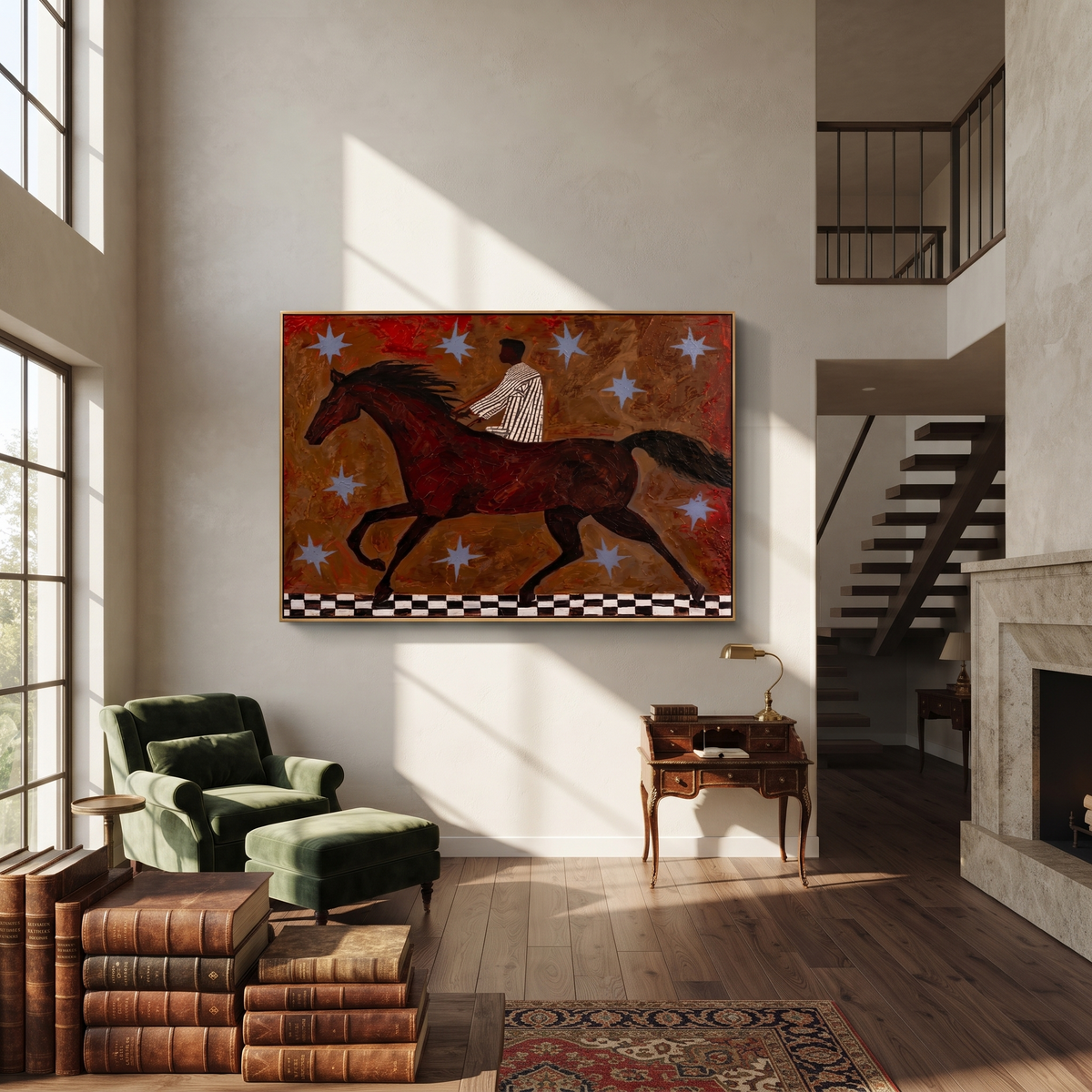 Striped Rider Chases Stars presented as a colorful interior focal point