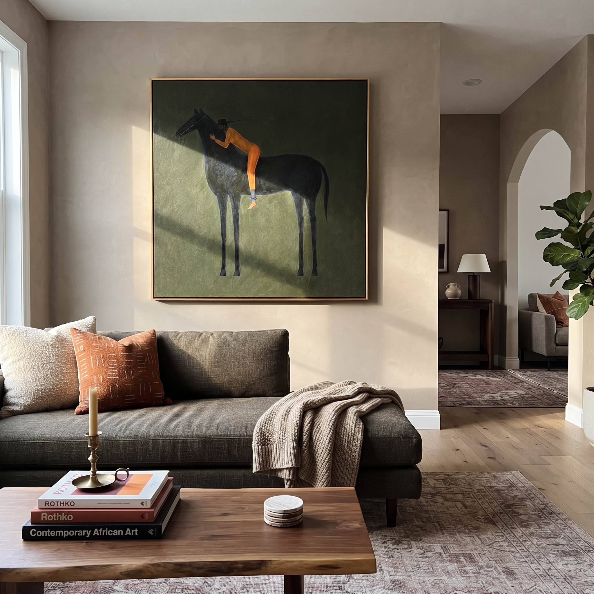 Orange Figure Leans Midnight displayed in a collected contemporary interior