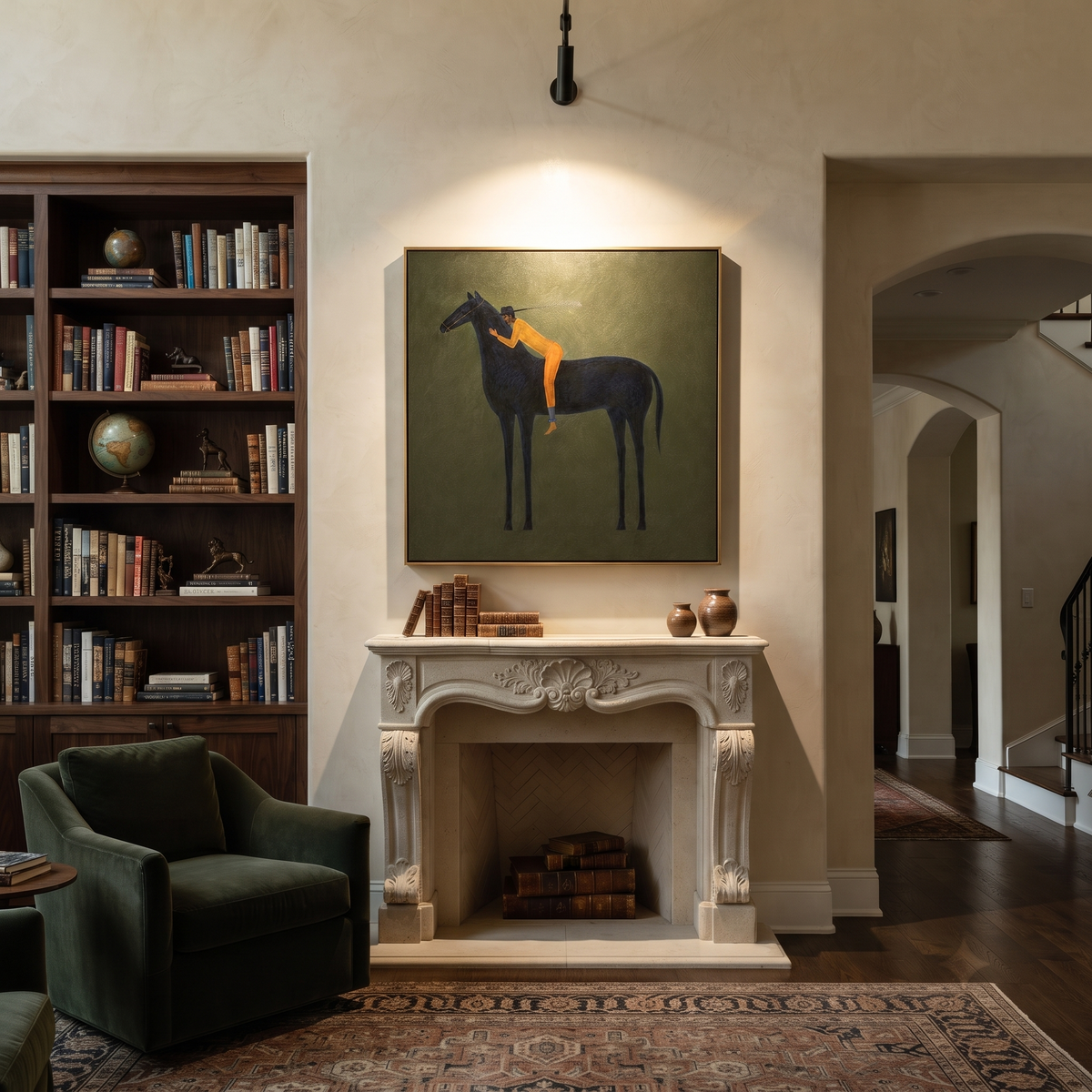 Orange Figure Leans Midnight styled with warm modern furnishings