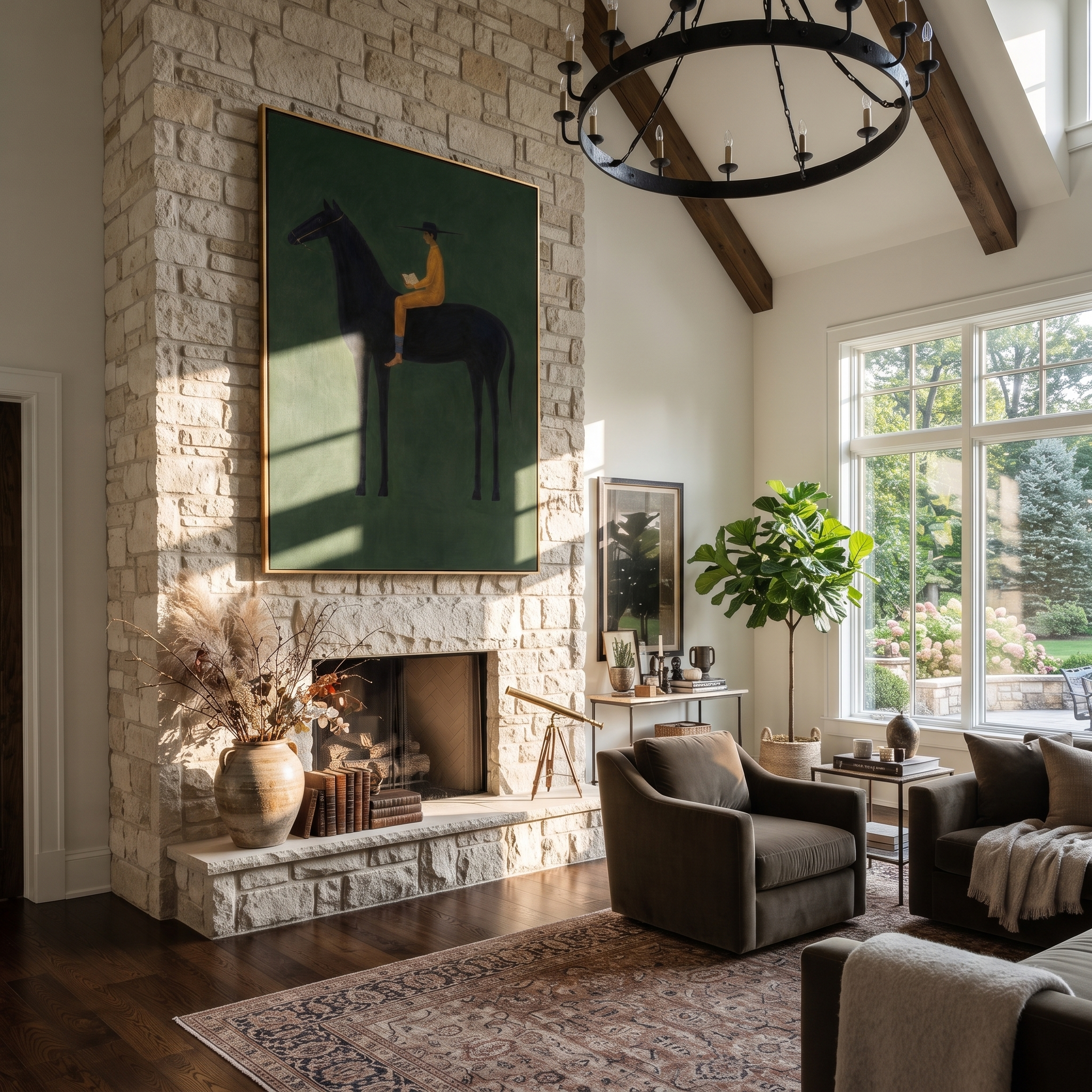 Mustard Reader Rides Green styled with warm modern furnishings