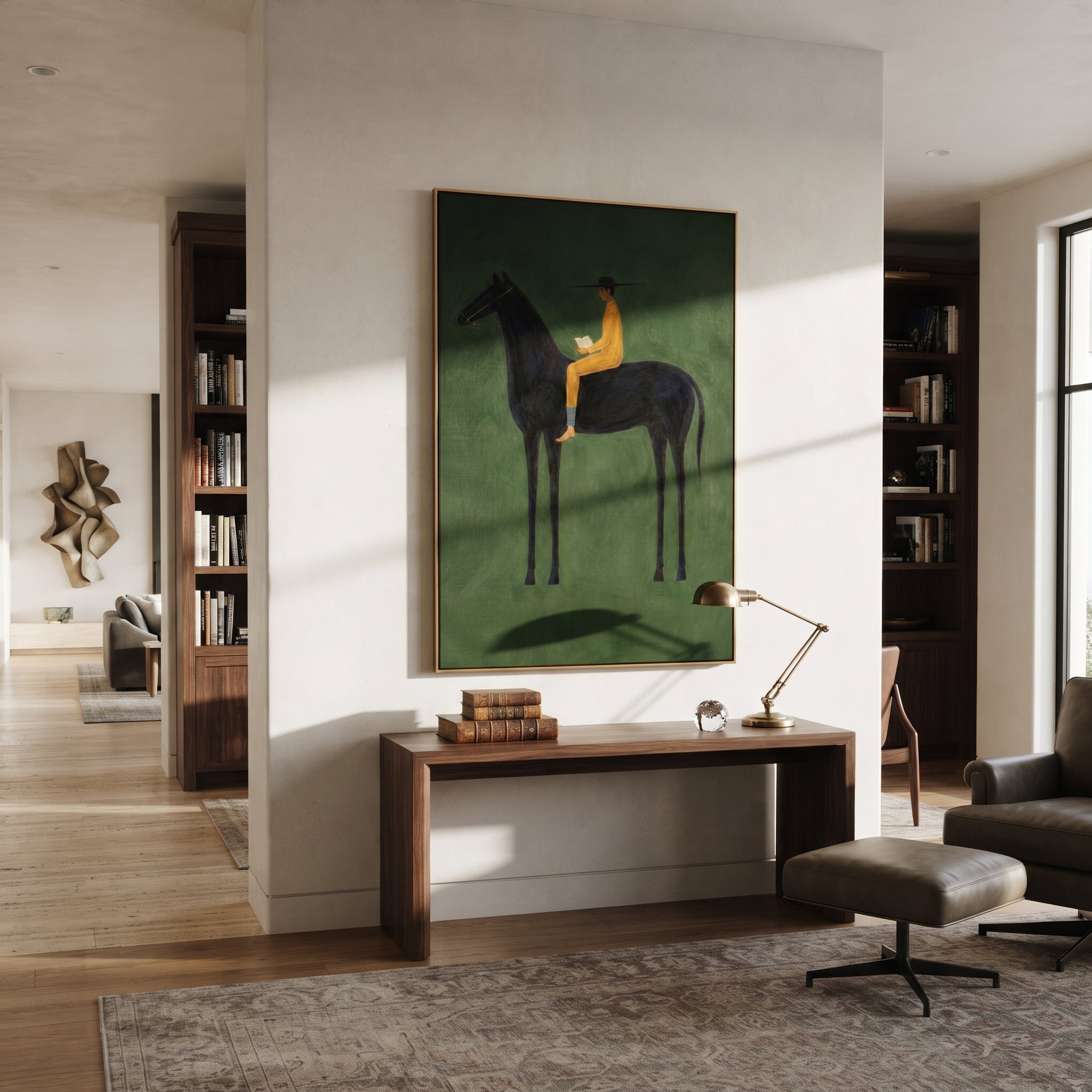 Mustard Reader Rides Green displayed in a layered residential setting