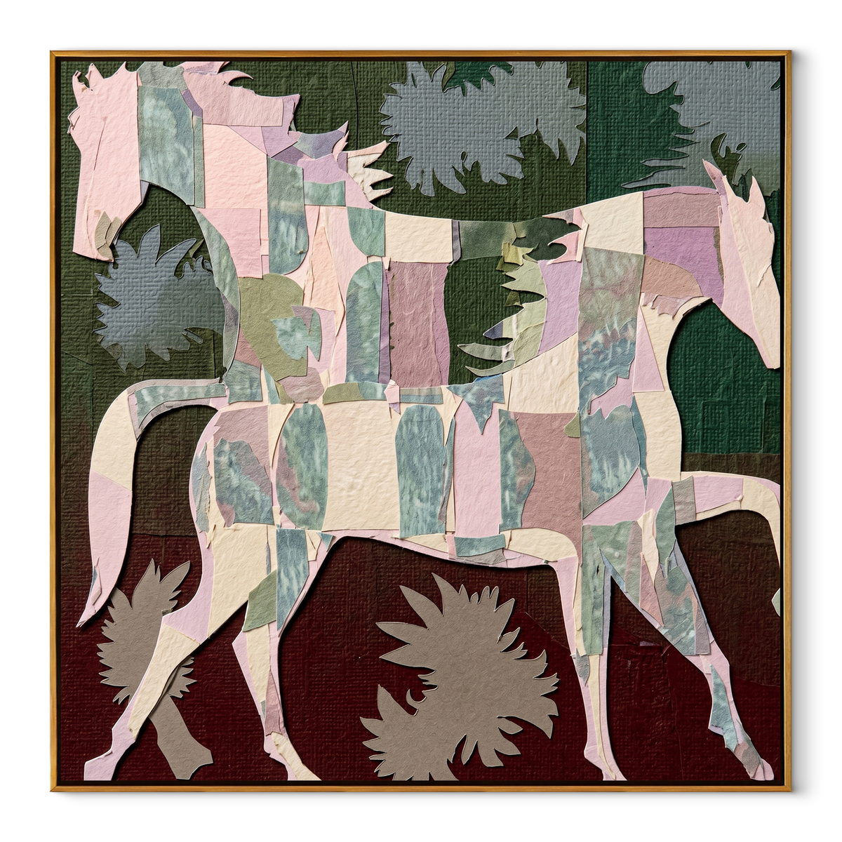 Patchwork Horses Cross Garden equestrian horse painting, square canvas artwork