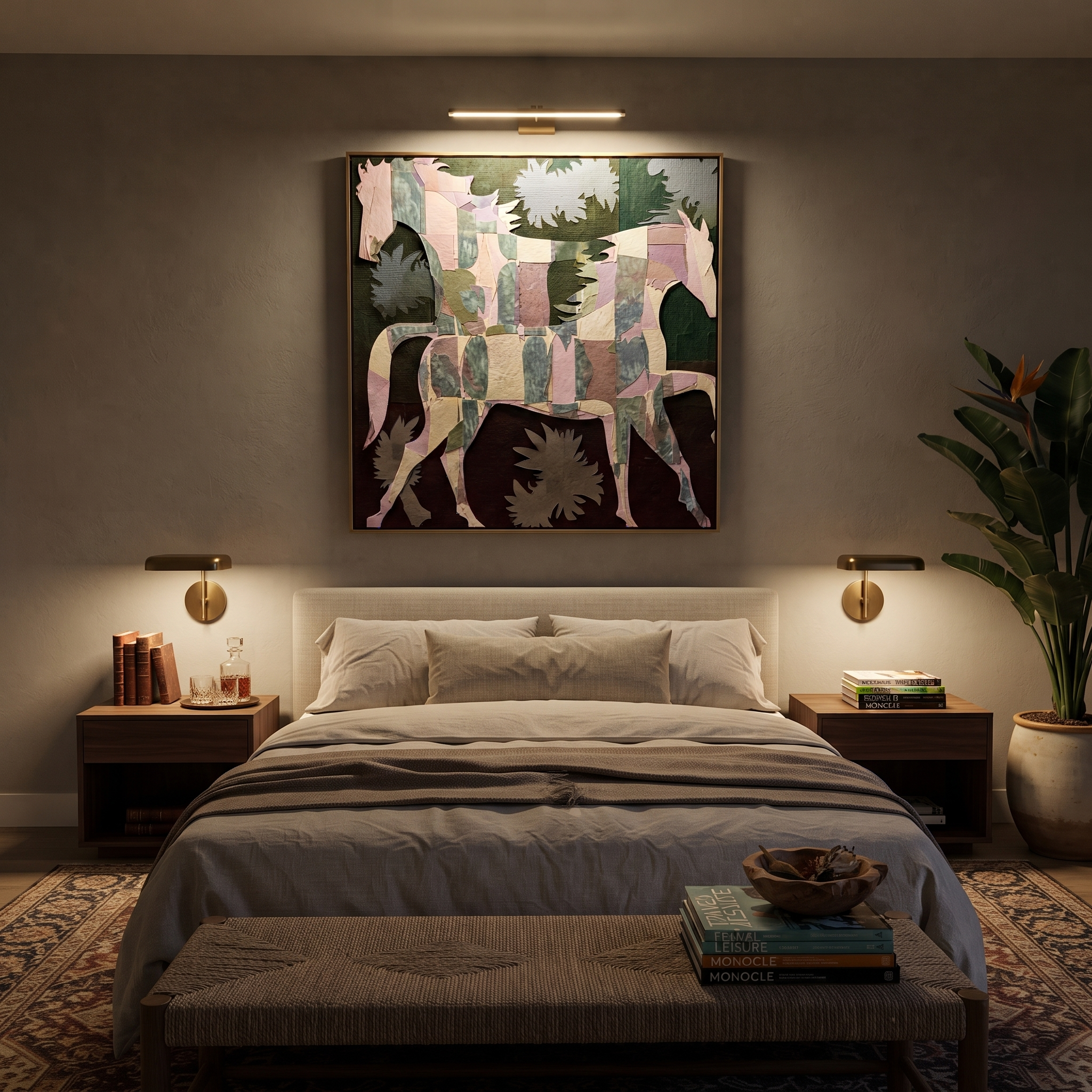 Patchwork Horses Cross Garden displayed in a layered residential setting