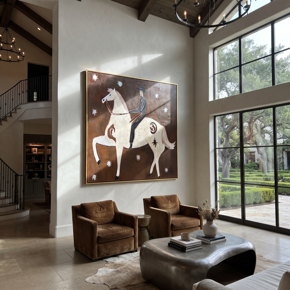 White Horse Rears Moonward displayed in a collected contemporary interior