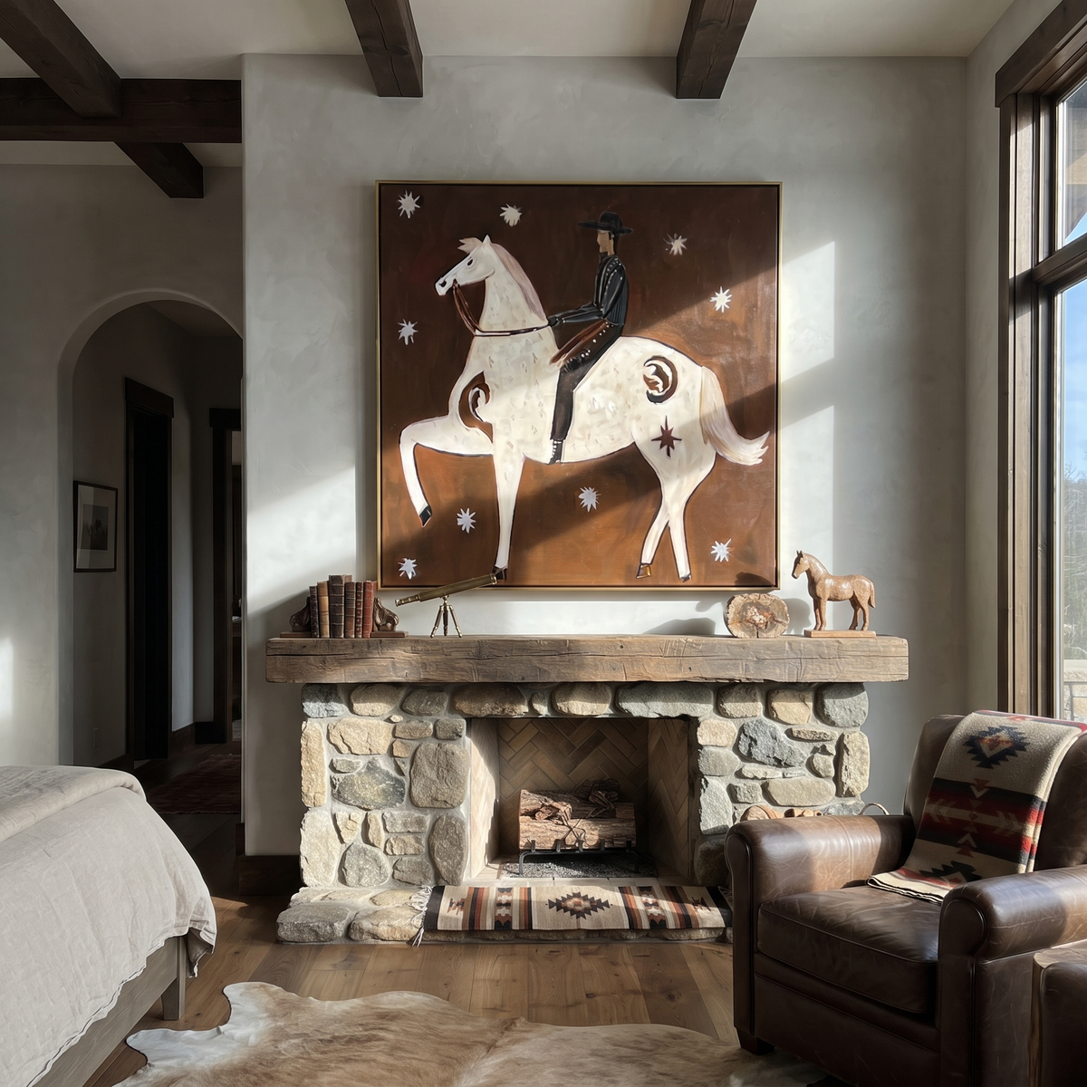White Horse Rears Moonward presented as a colorful interior focal point