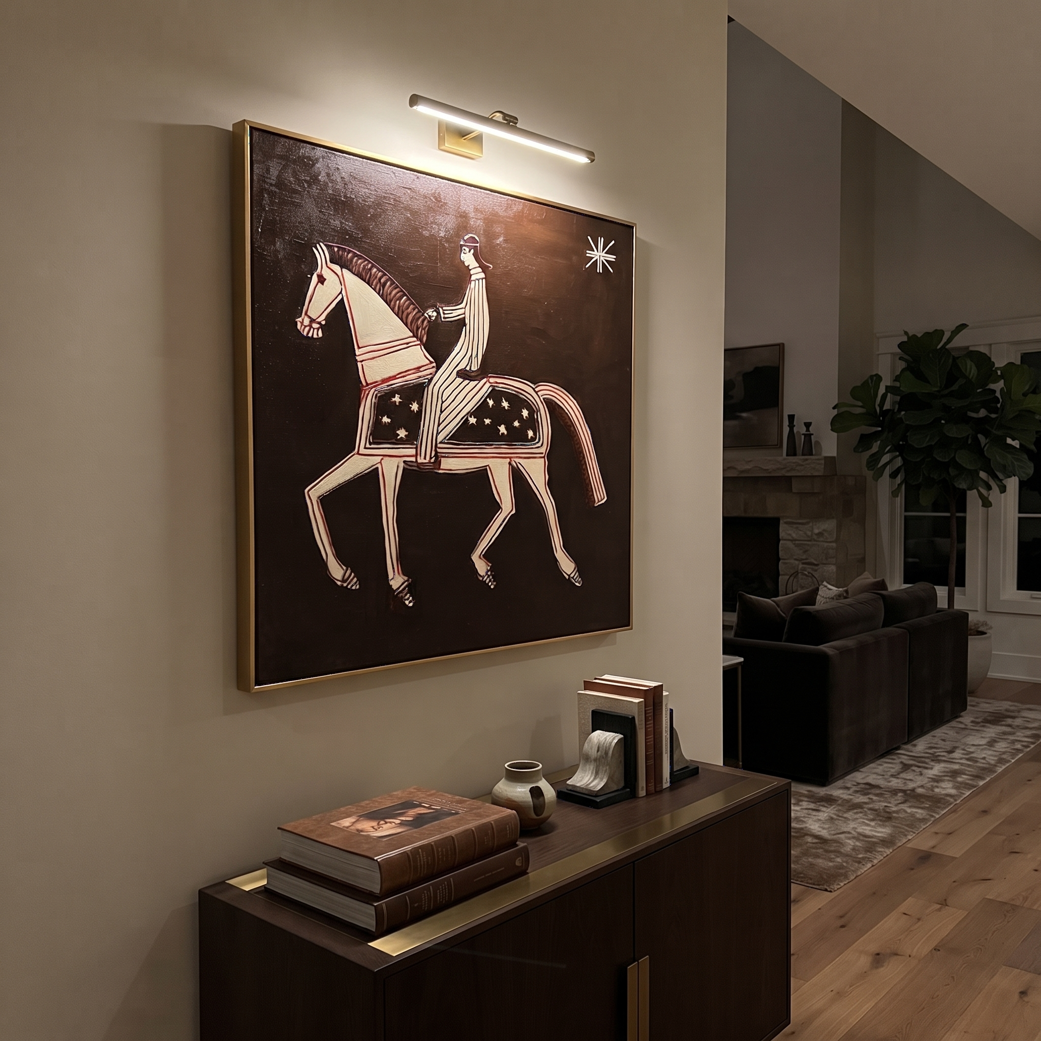 Striped Rider Walks Stars displayed in a layered residential setting