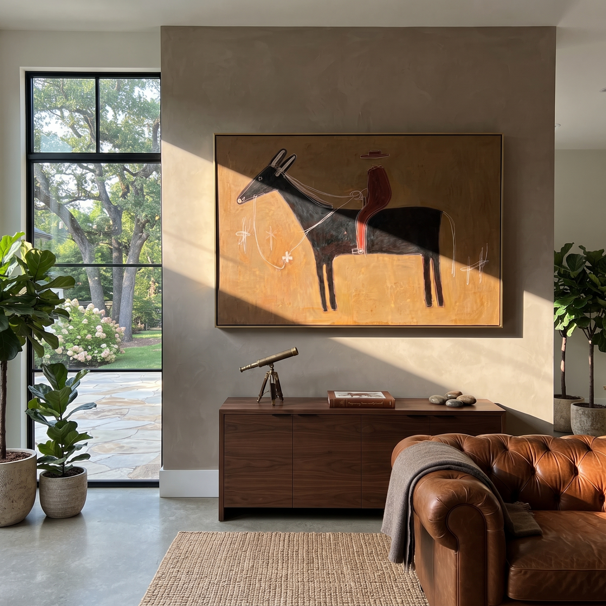 Red Silhouette Crosses Clay displayed in a collected contemporary interior